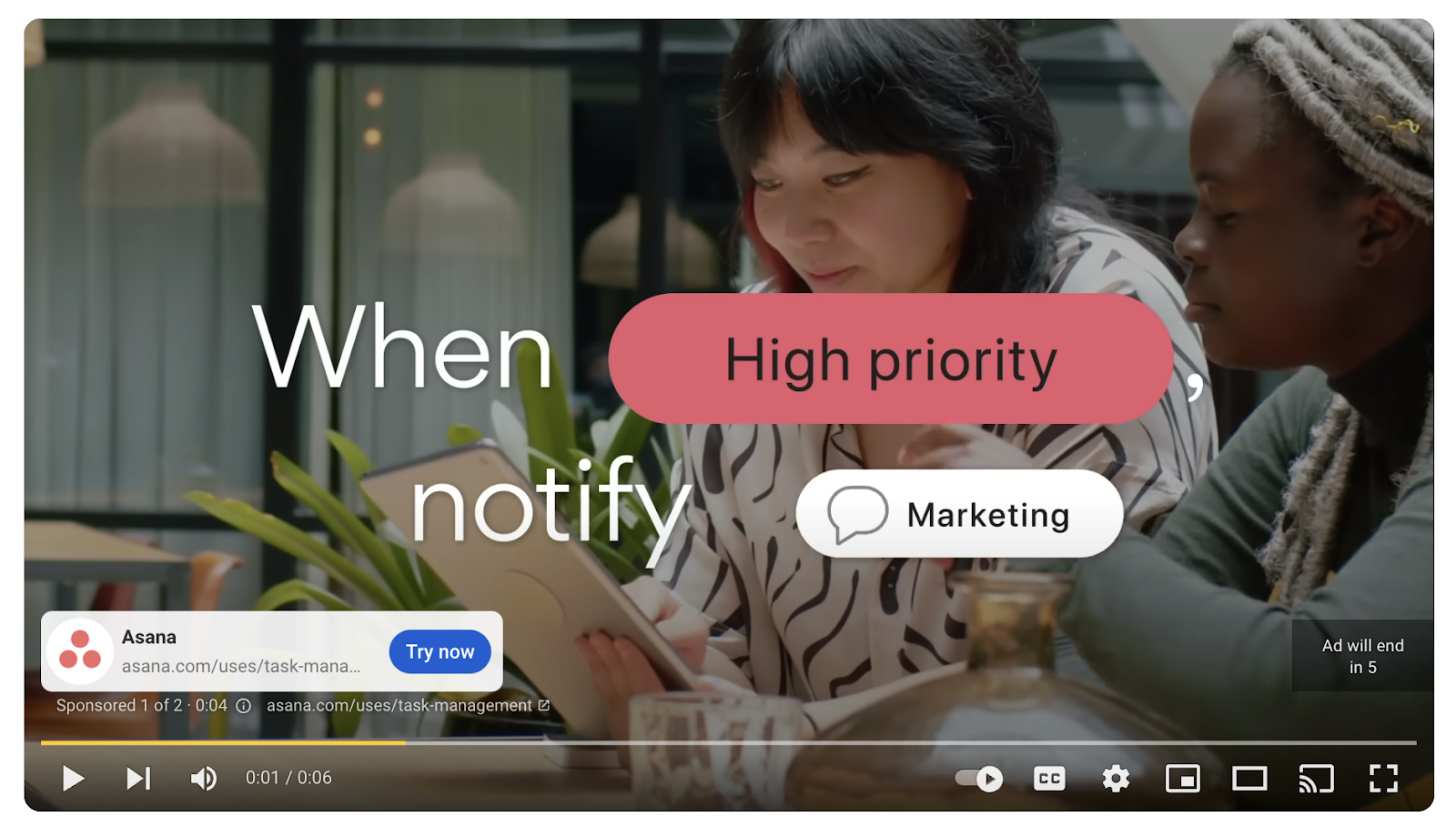 Example of a bumper ad from Asana