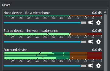 Image of audio mixer in OBS Studio