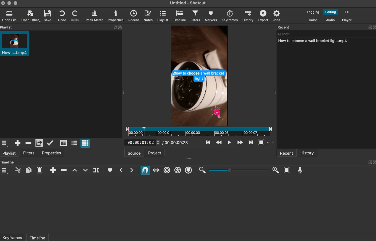 Image of Shotcut editing dashboard without watermark