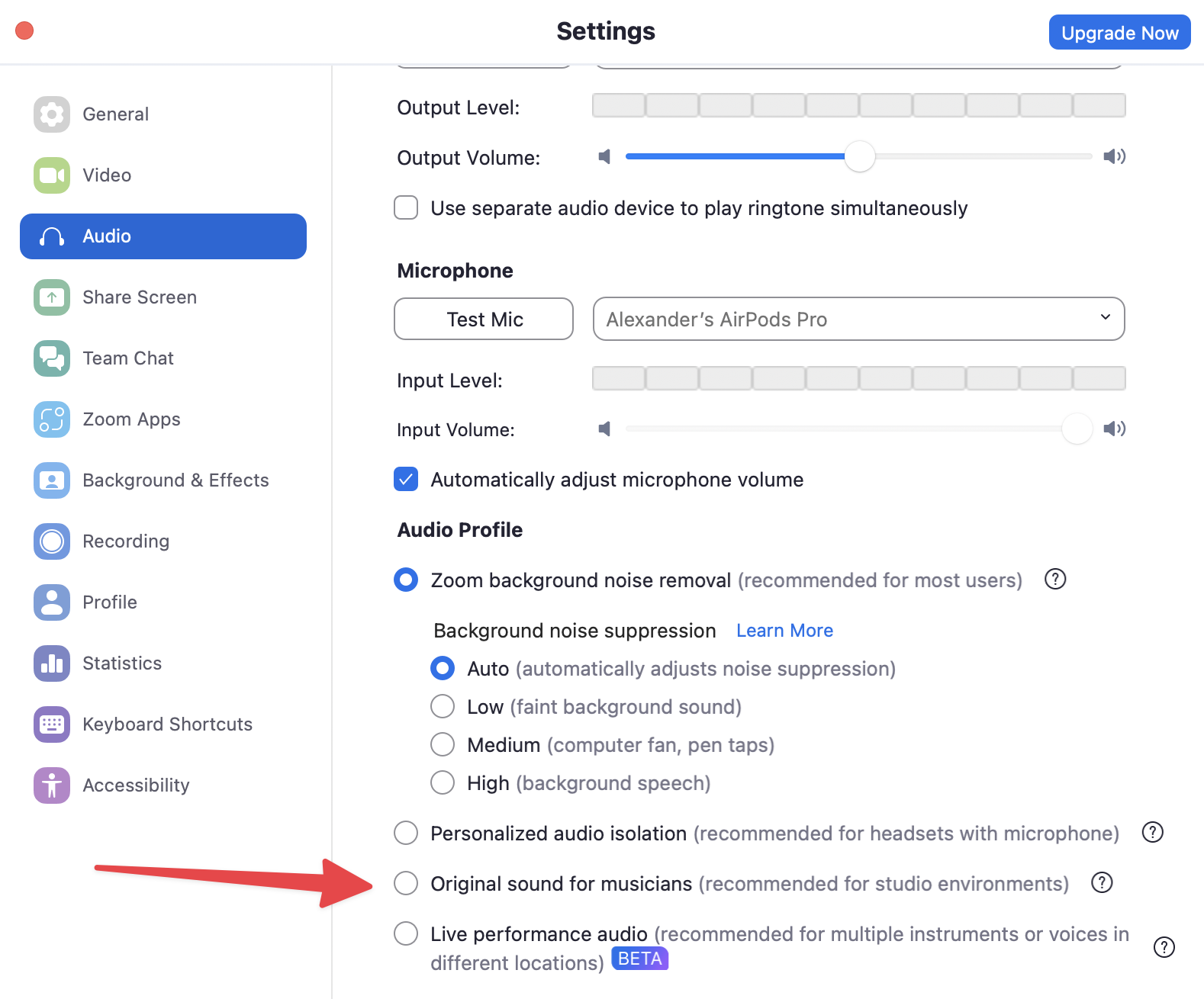 Adjusting audio settings to improve audio on a Zoom meeting