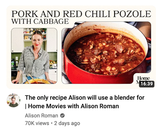 Image of thumbnail design from Alison Roman