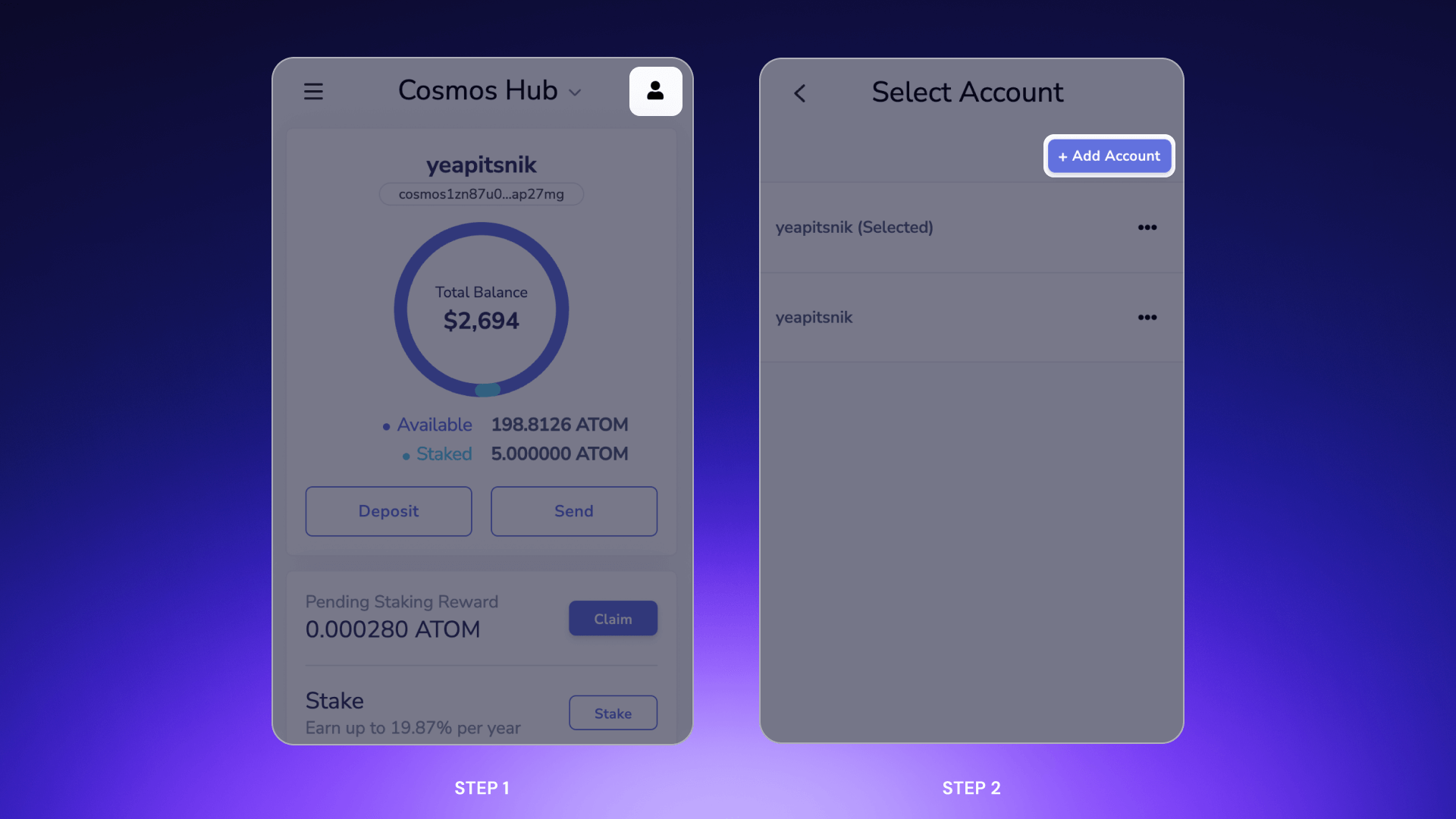 Add several accounts with Keplr Wallet