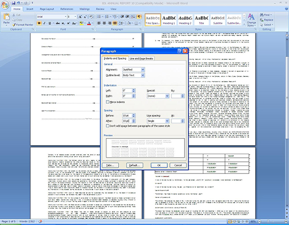 Paragraph layouts can be altered by going to the Page Layout tab