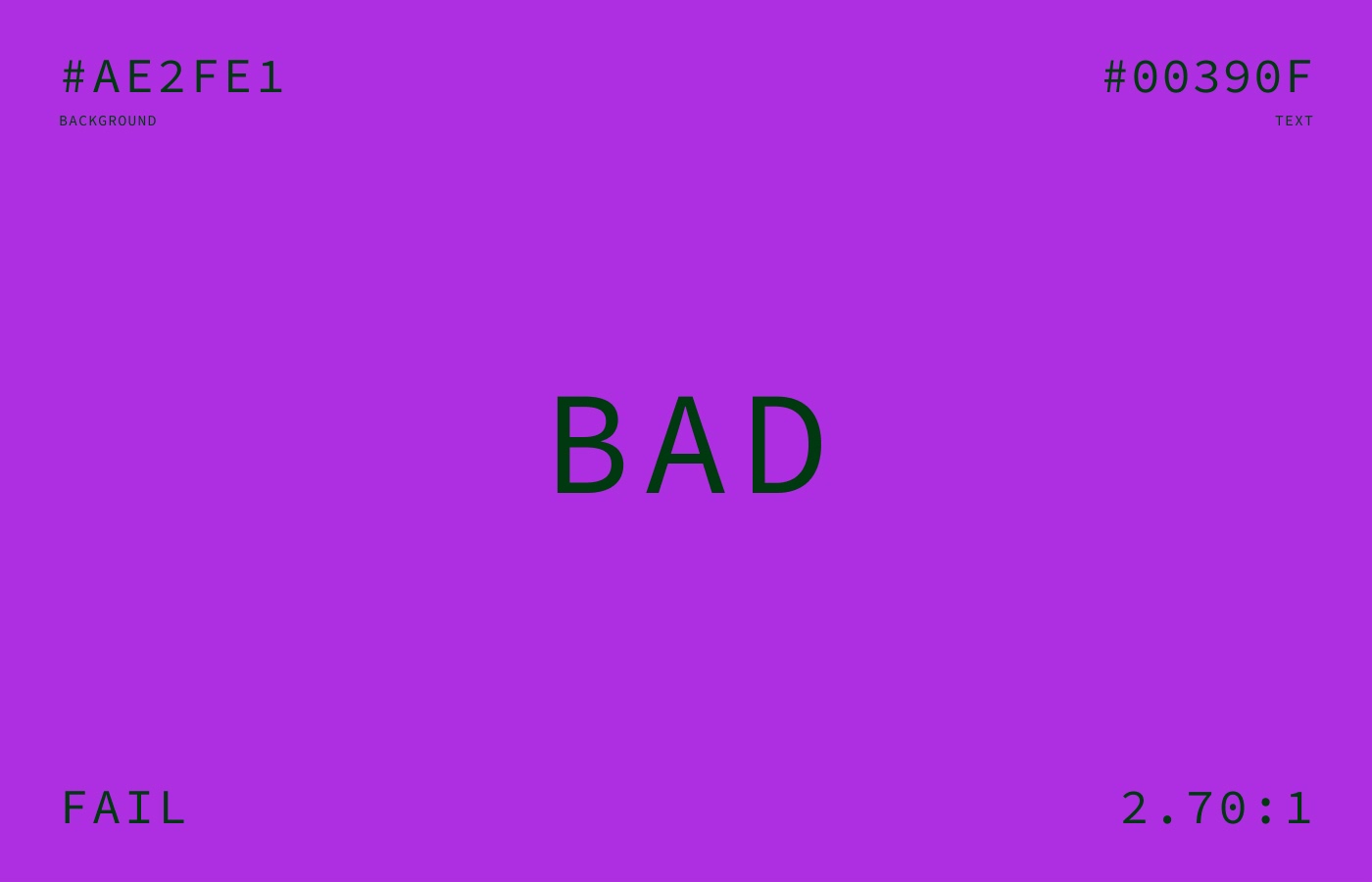 Display of failing color contrast.