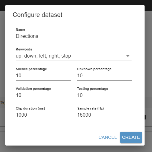 Configure dataset modal