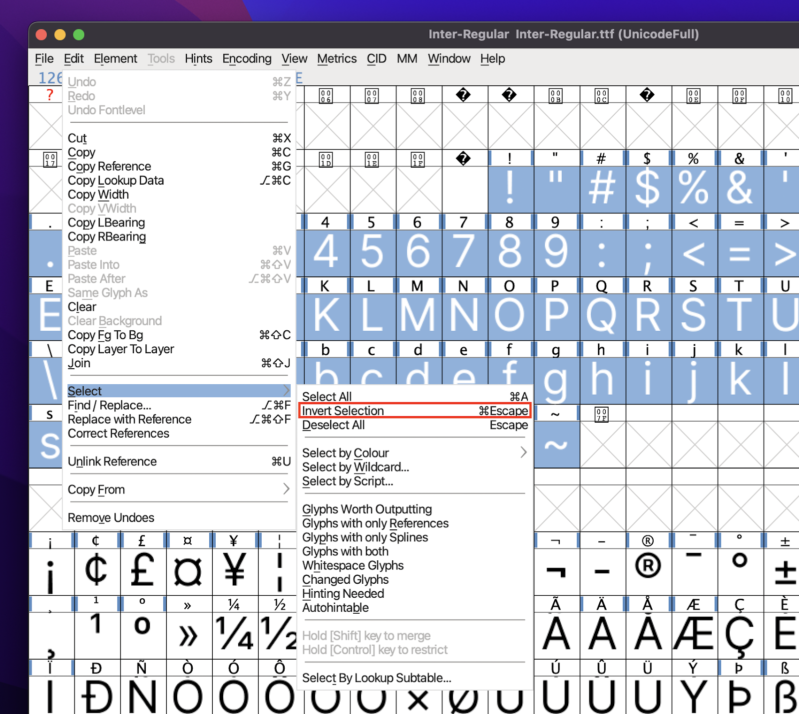 Font optimization in webflow with Font Forge - Removing Glymps