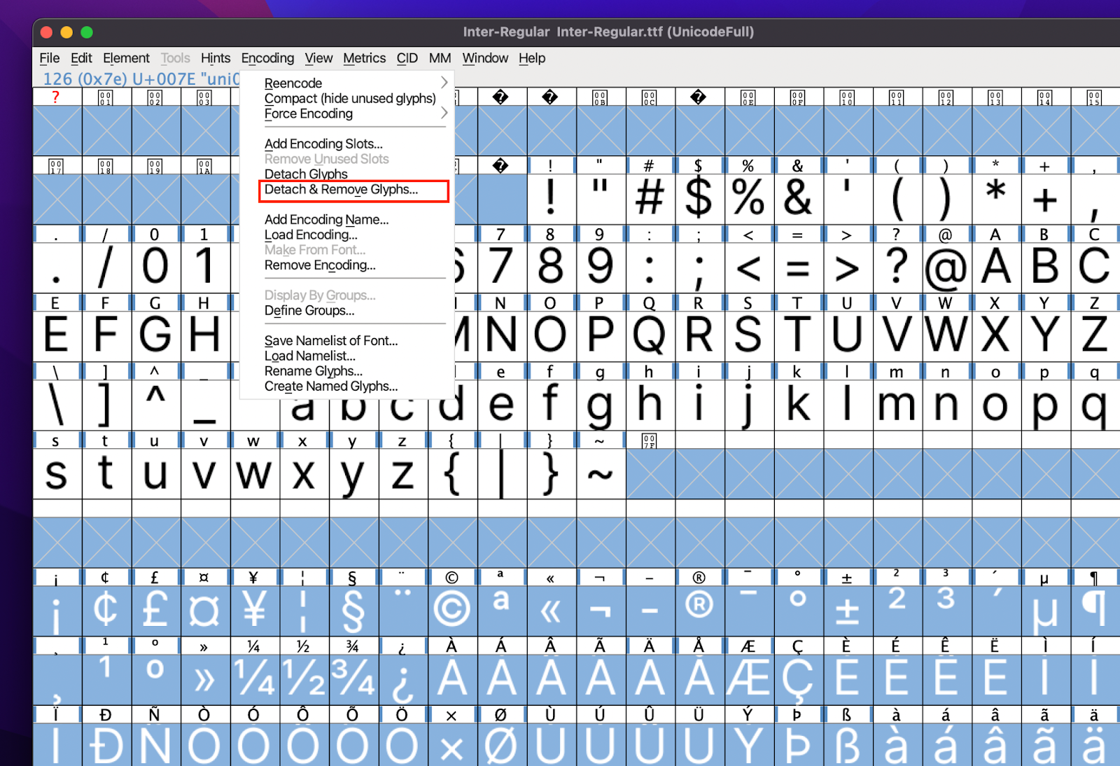 Font optimization in webflow with Font Forge - Removing Glymps