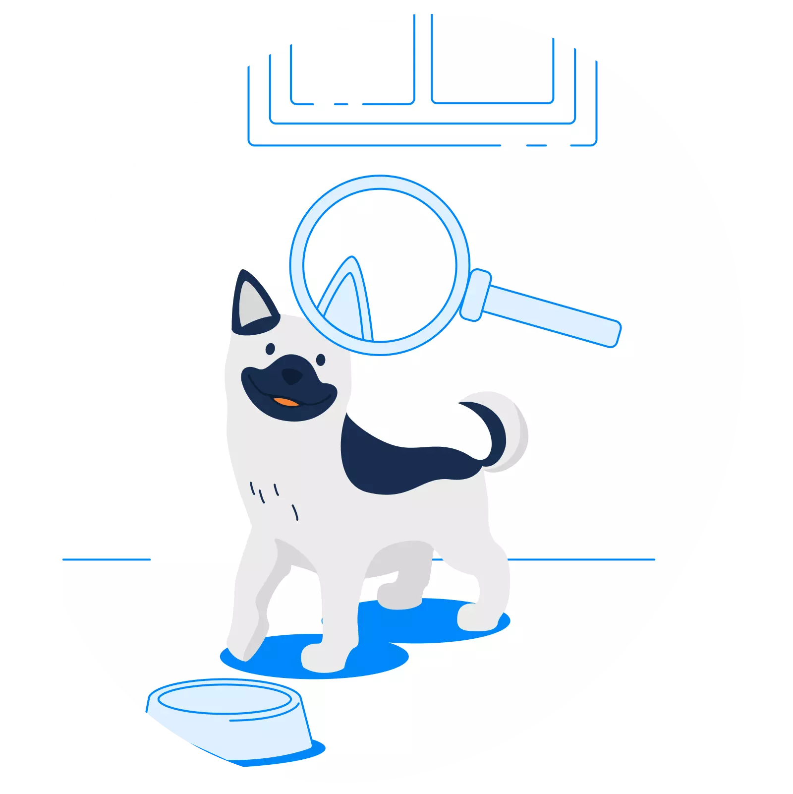 Chien qui est examiné à travers une loupe