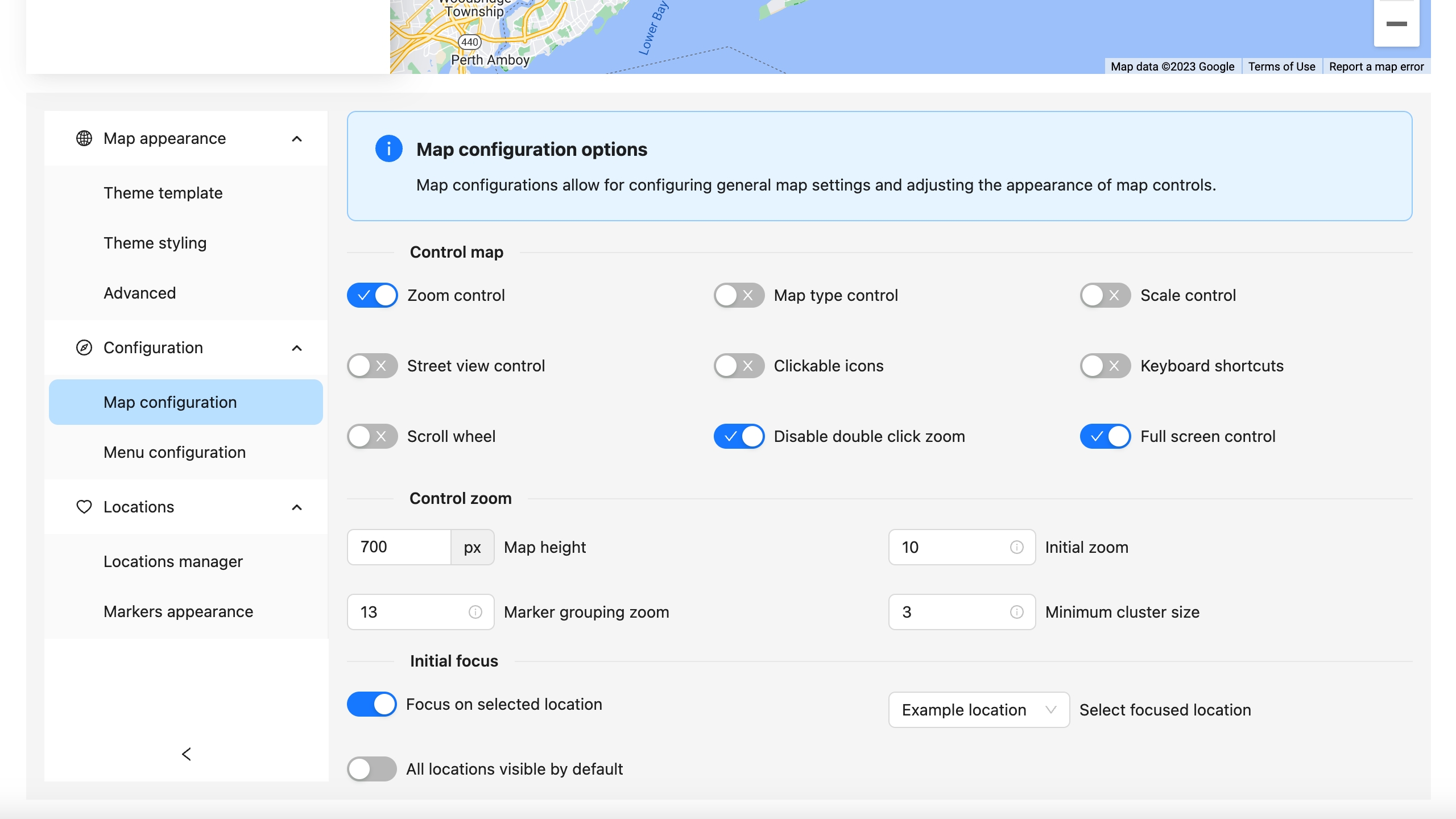 Map configuration options