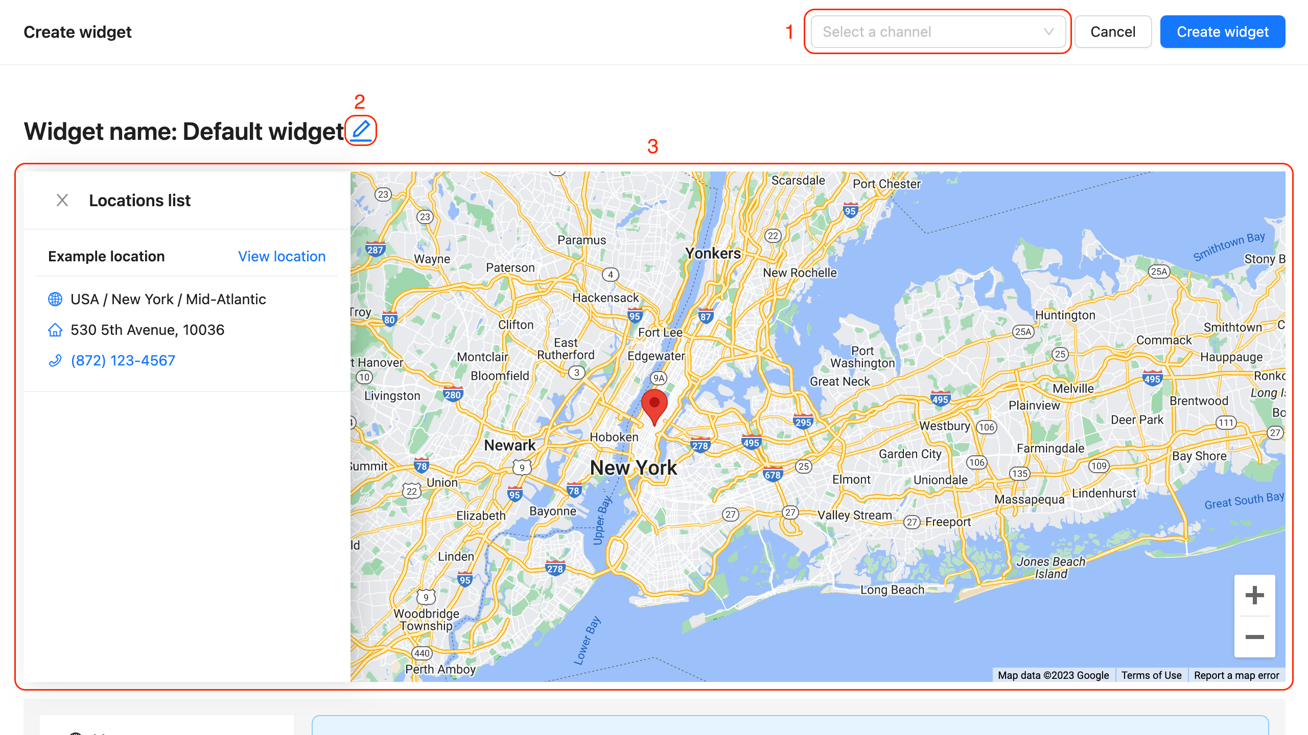 Widget editing window