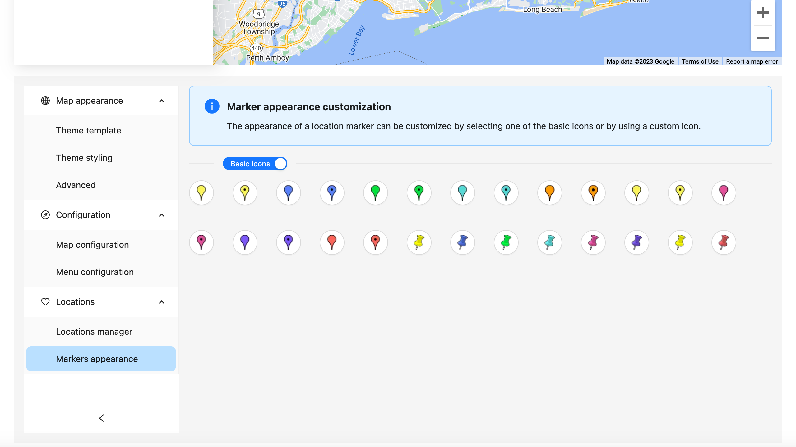 Markers appearance options