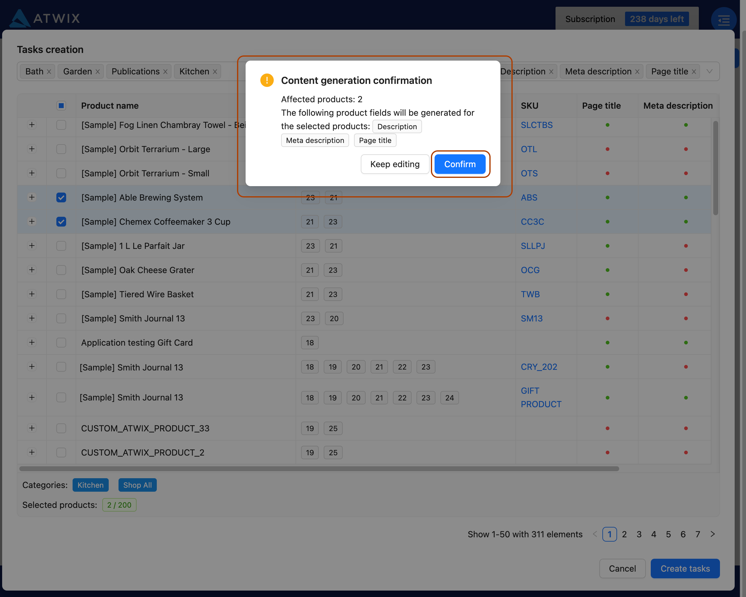 ChatGPT Product Description - The confirmation window for task creation.