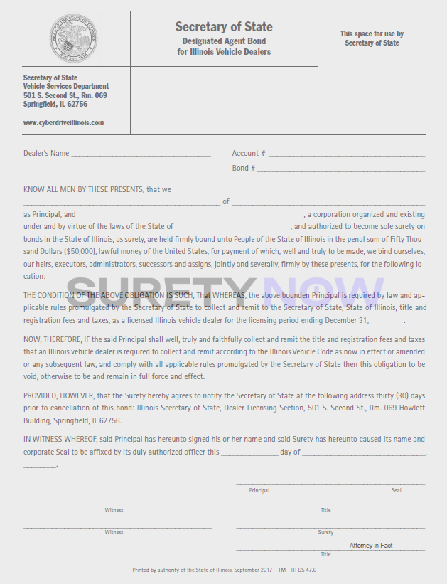 Illinois Auto Dealer Bond Form