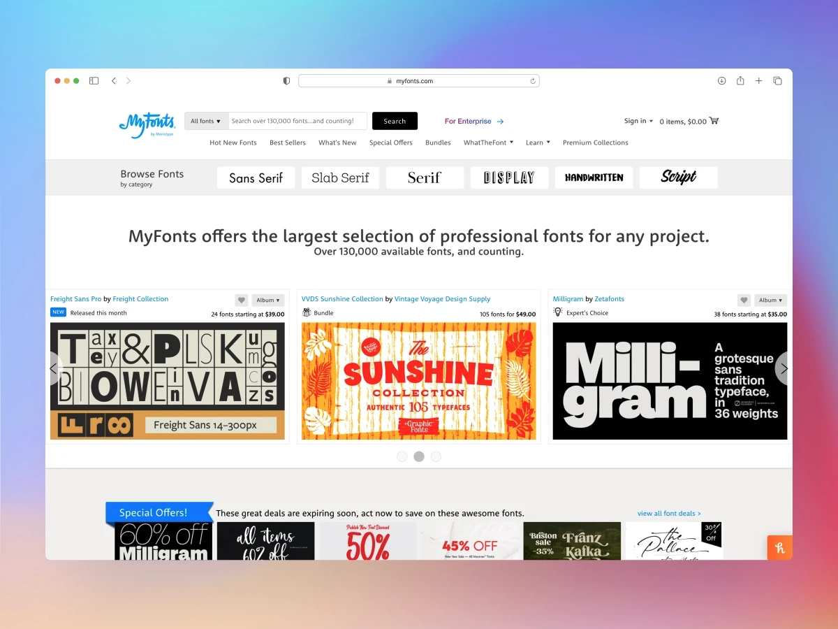 MyFonts website screenshot