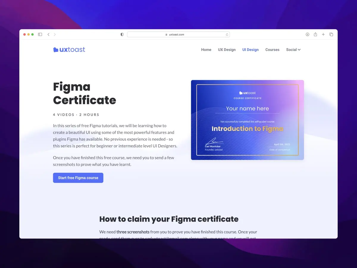 Figma Certificate by UXtoast