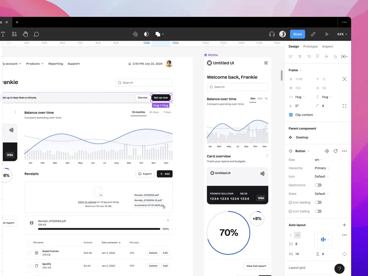 Dashboard mockup in Figma