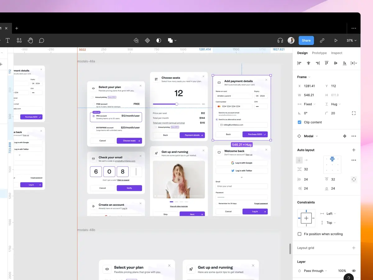 UI designs in Figma