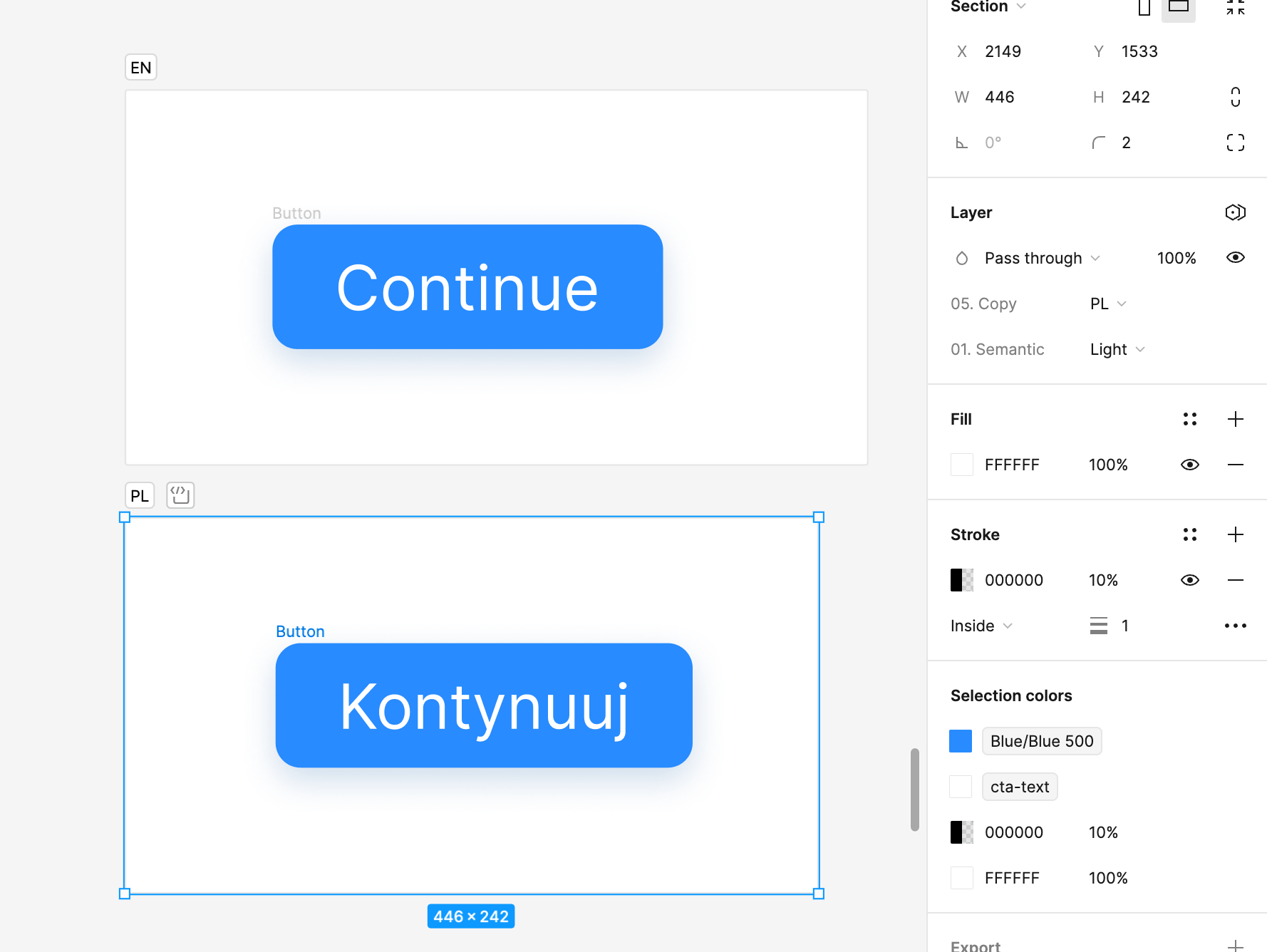 different language setup for sections