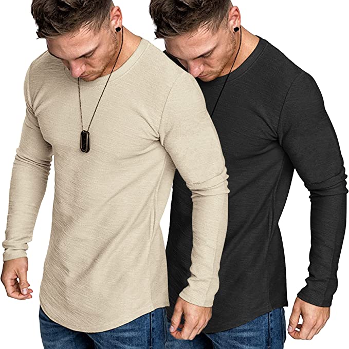 COOFANDY Men 2 Pack Muscle Fitted Long Sleeve 