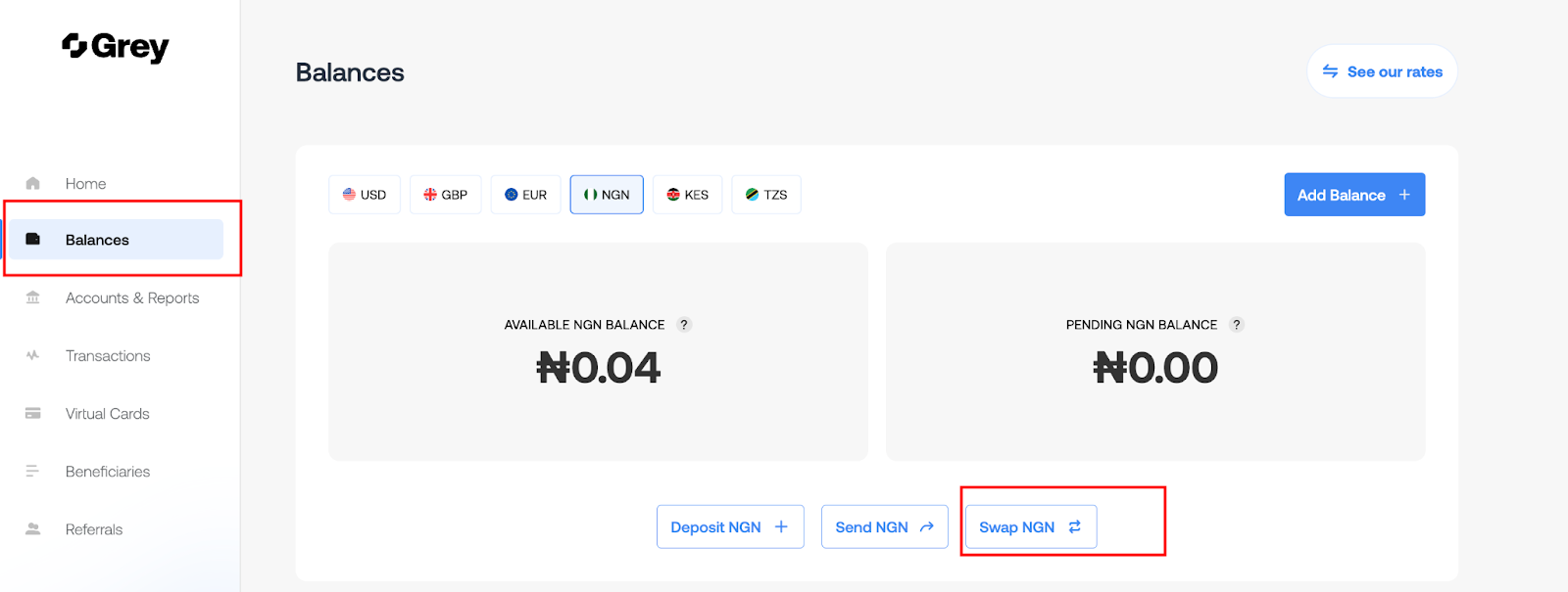 swap naira on Grey