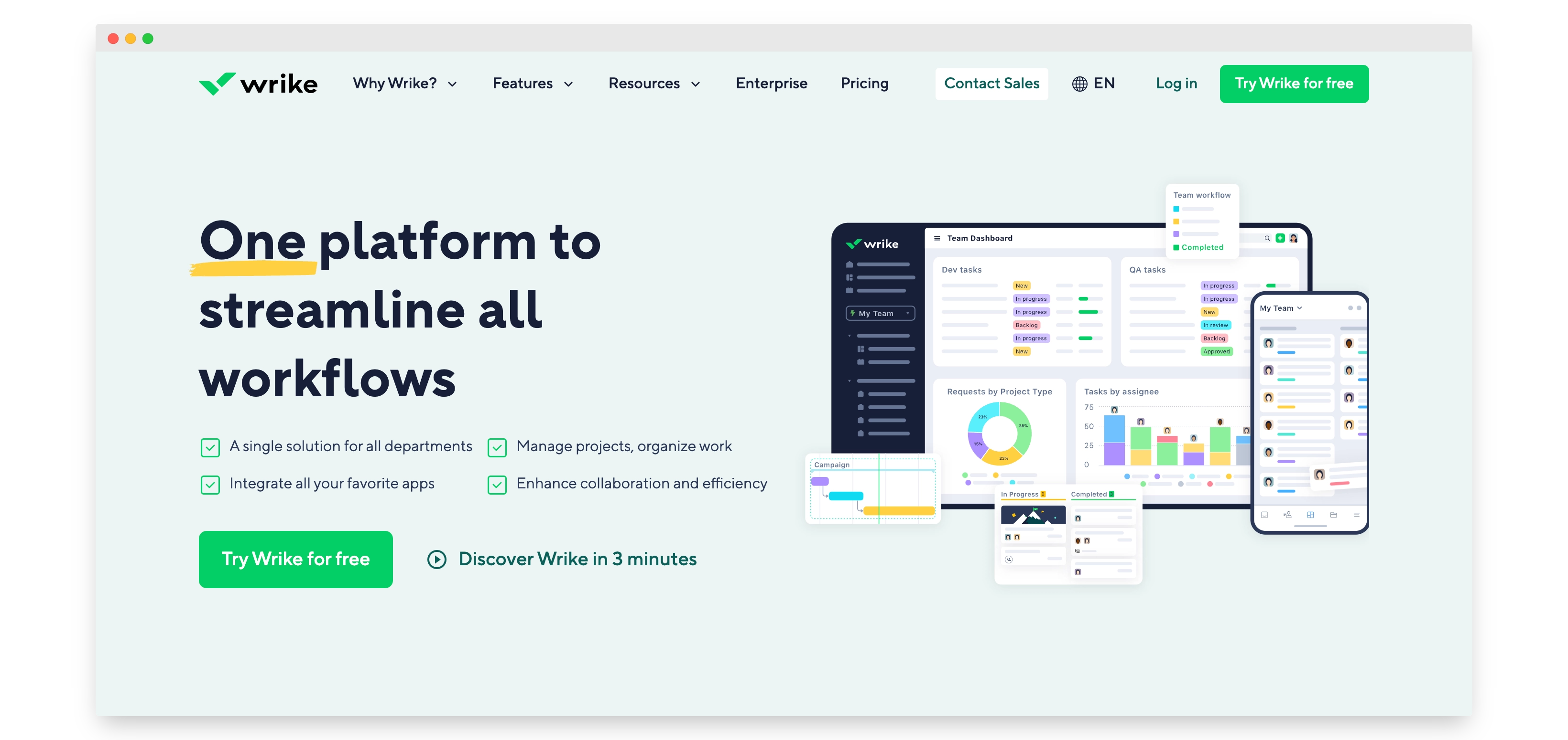 Wrike software homepage