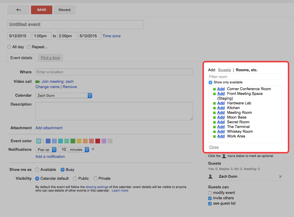 See & Setup Room Availability in Google Calendar | Robin