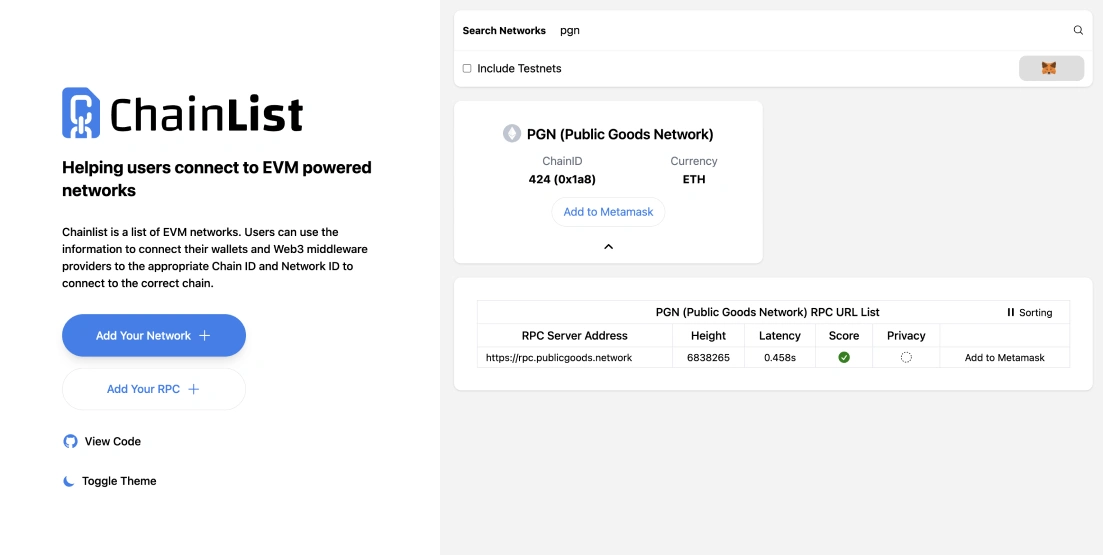 Ajouter un PGN au MetaMask