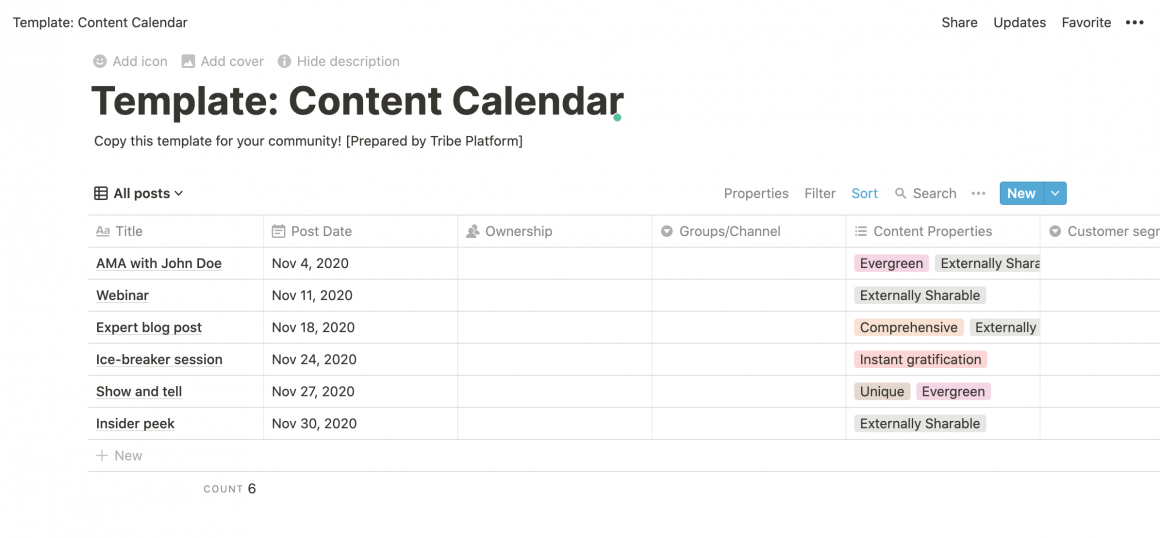 Community Content Calendar + Template