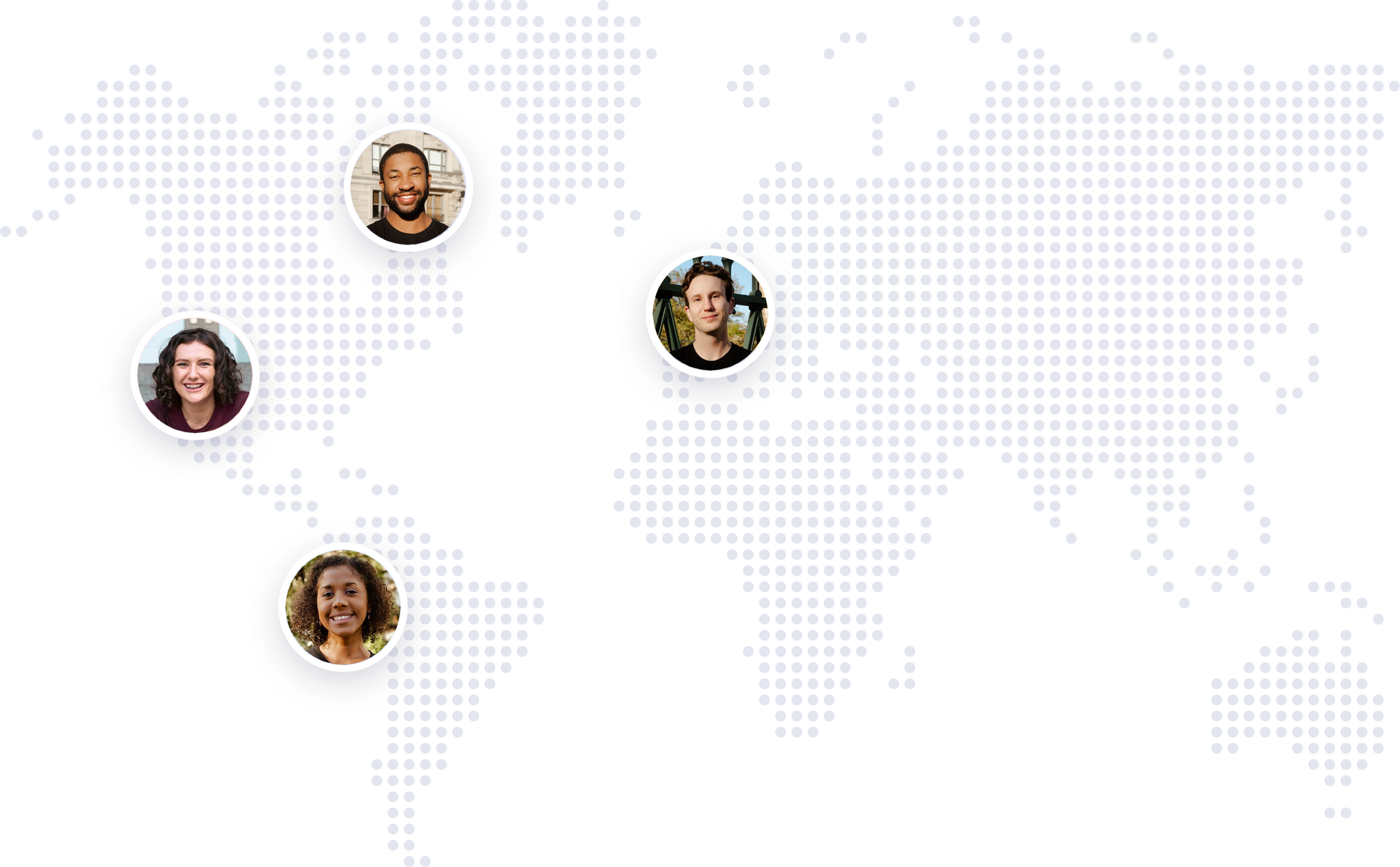 A dot map of the US with faces in bubbles