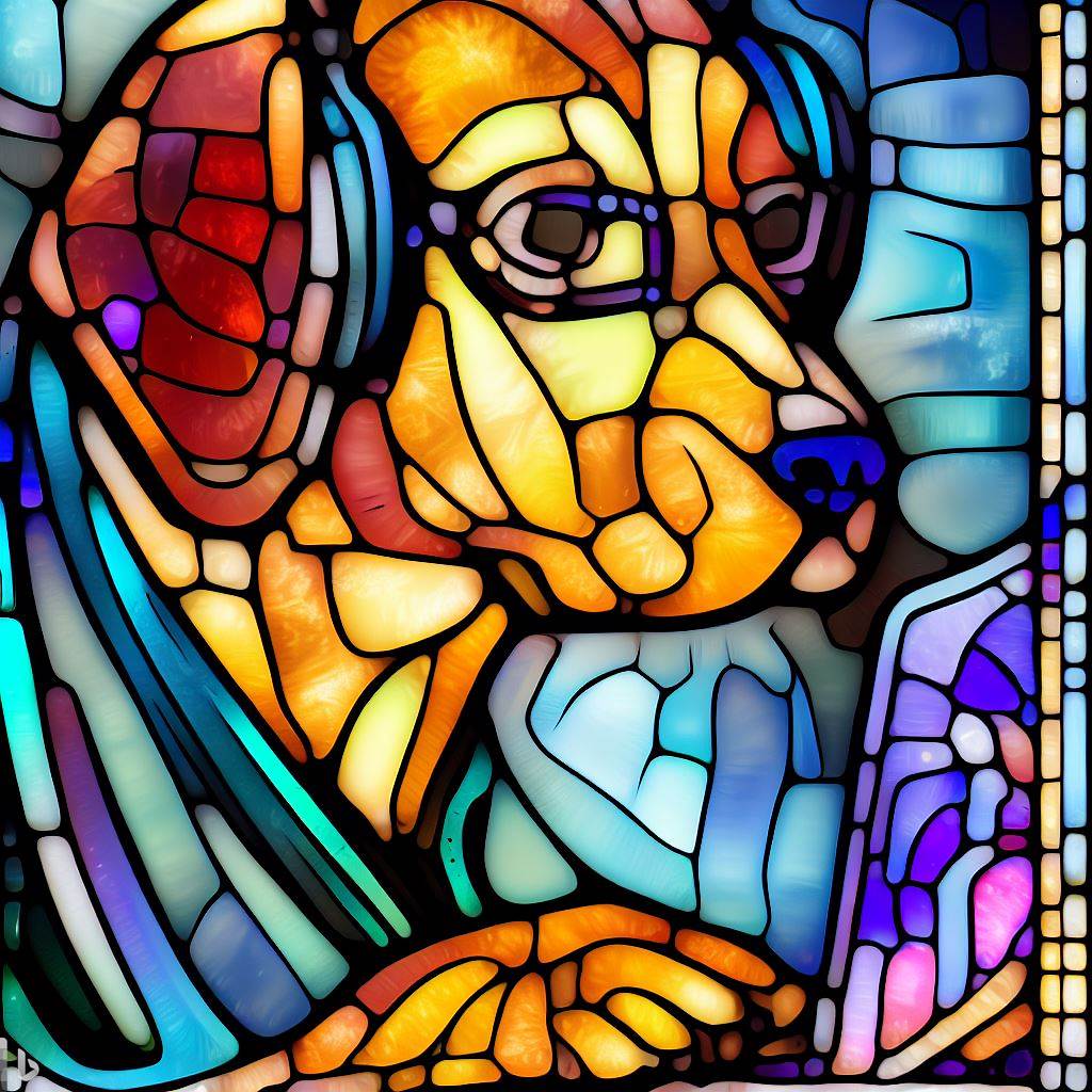 Image of a dog in stained glass