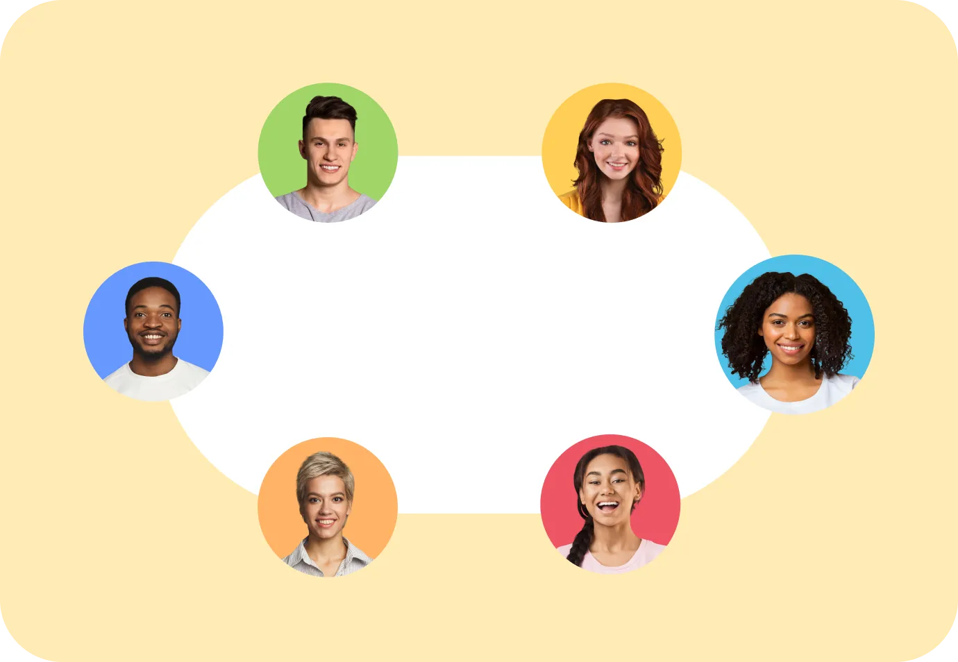 Icons with people faces around the table