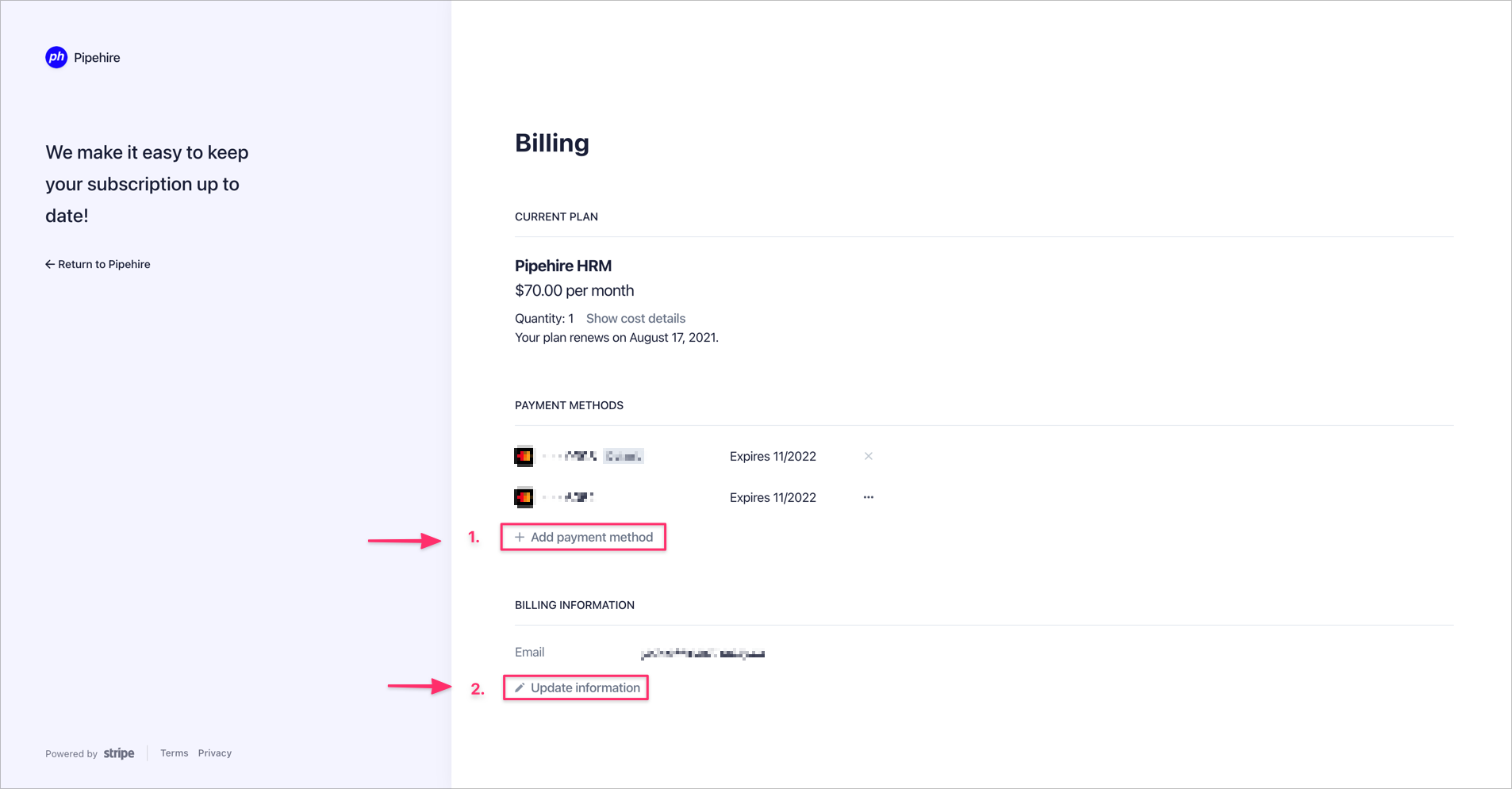 Add Card Billing Address How to change or update your credit card and billing address.