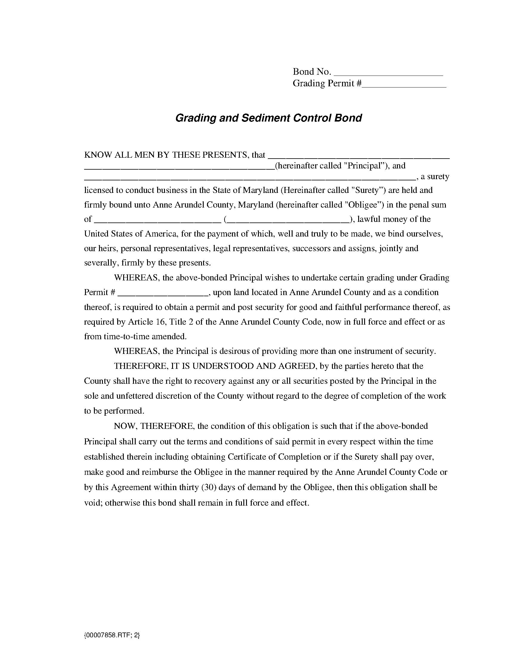 Anne Arundel County Grading and Sediment Control Bond EZ Surety Bonds