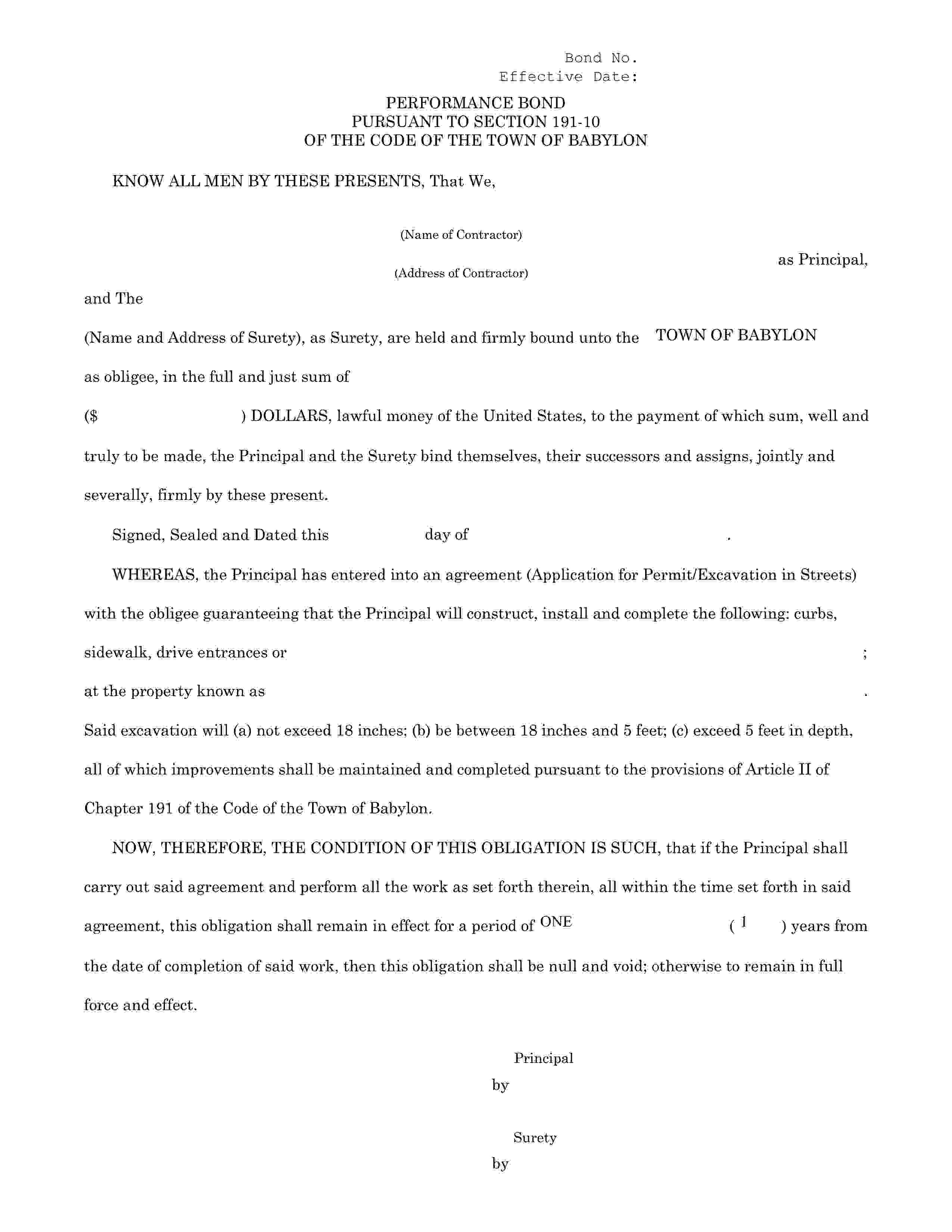 Babylon New York Babylon Township Permit / Excavation in Streets