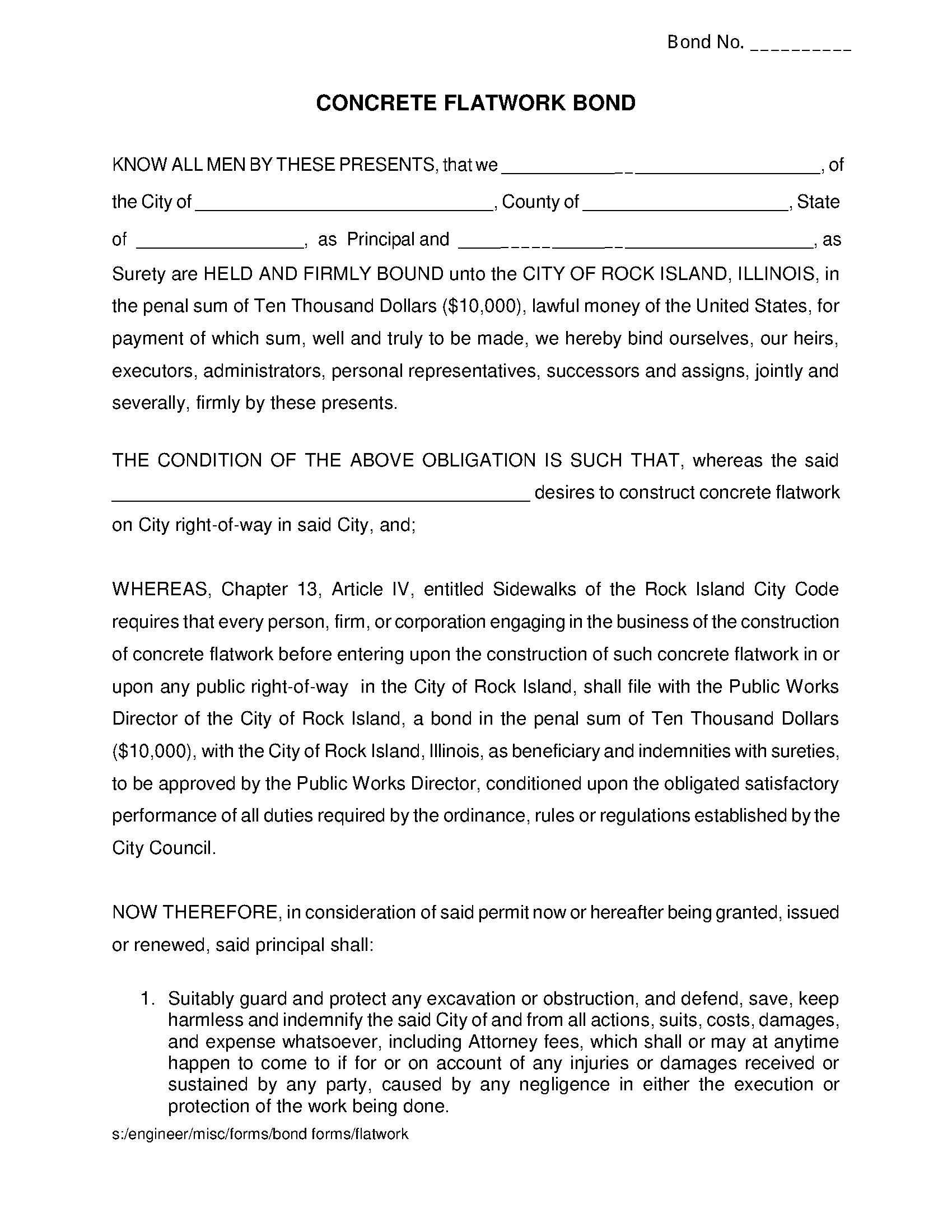 City of Rock Island Concrete Flatwork Bond EZ Surety Bonds