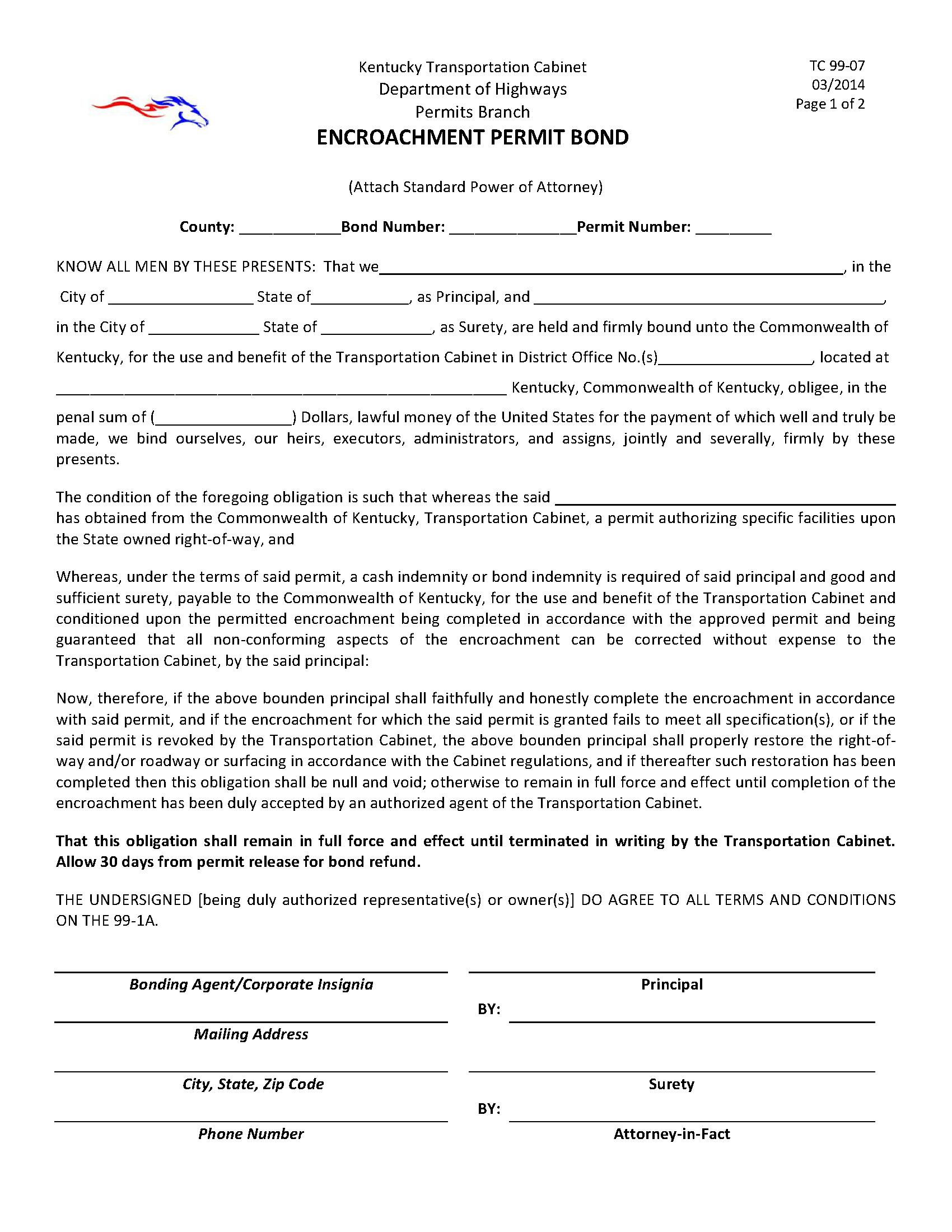 Commonwealth of Kentucky Encroachment Permit Bond EZ Surety Bonds