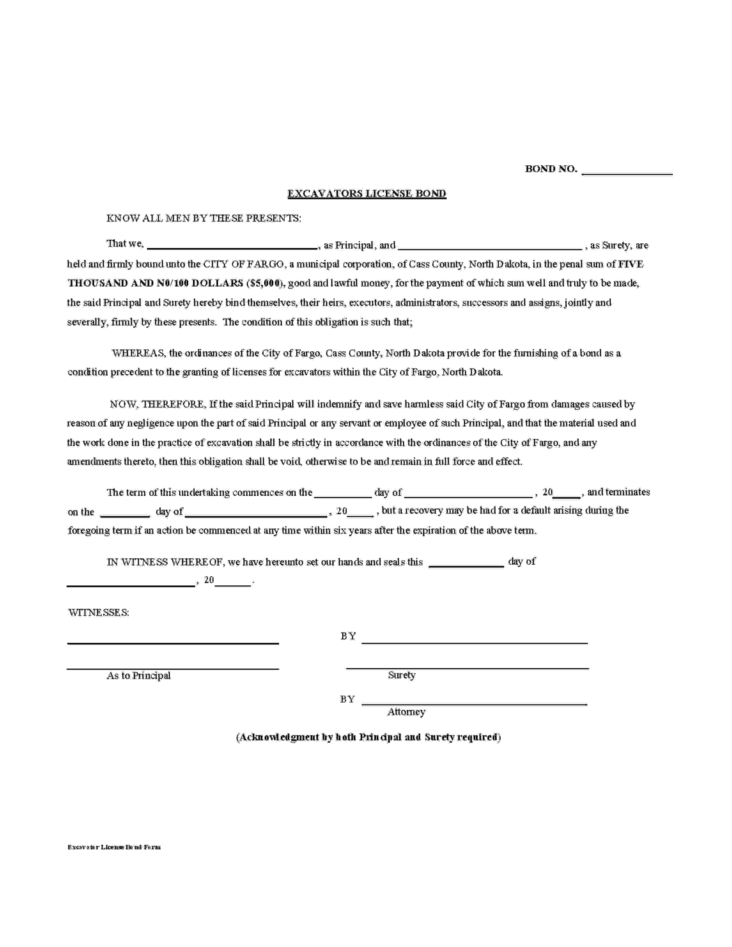 Fargo City Excavation Bond EZ Surety Bonds