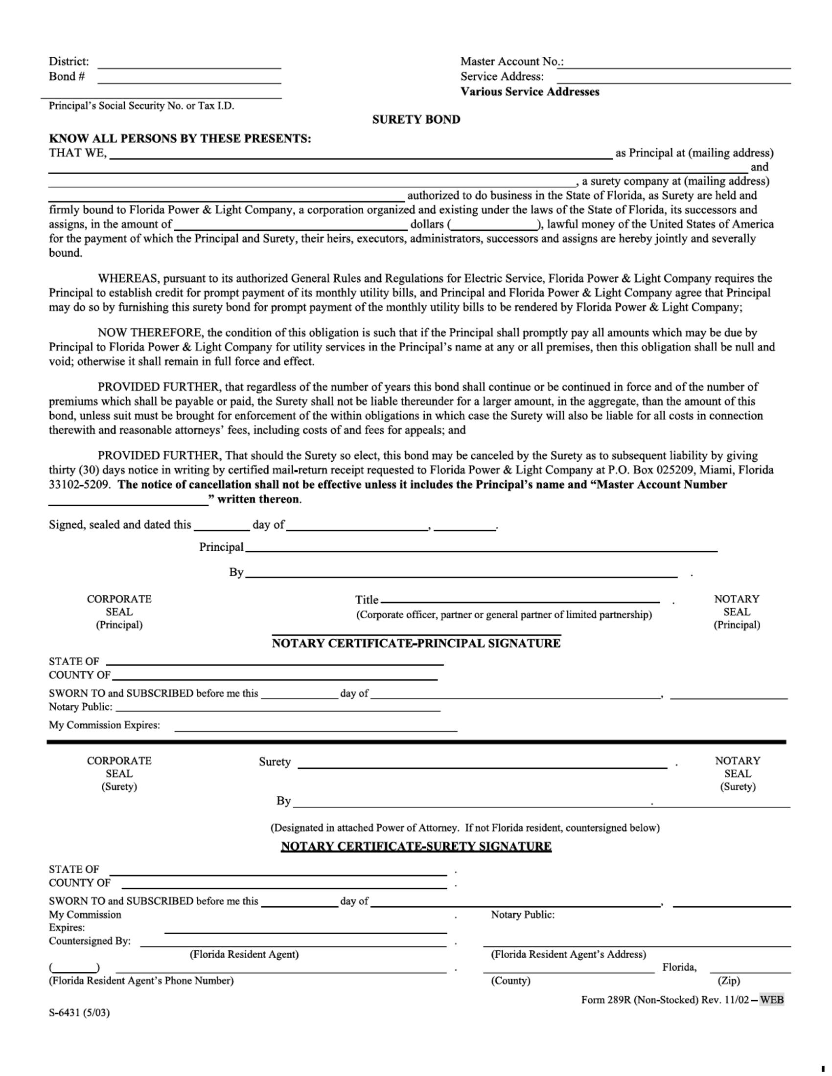 Florida power light company utility deposit bond ez surety bonds