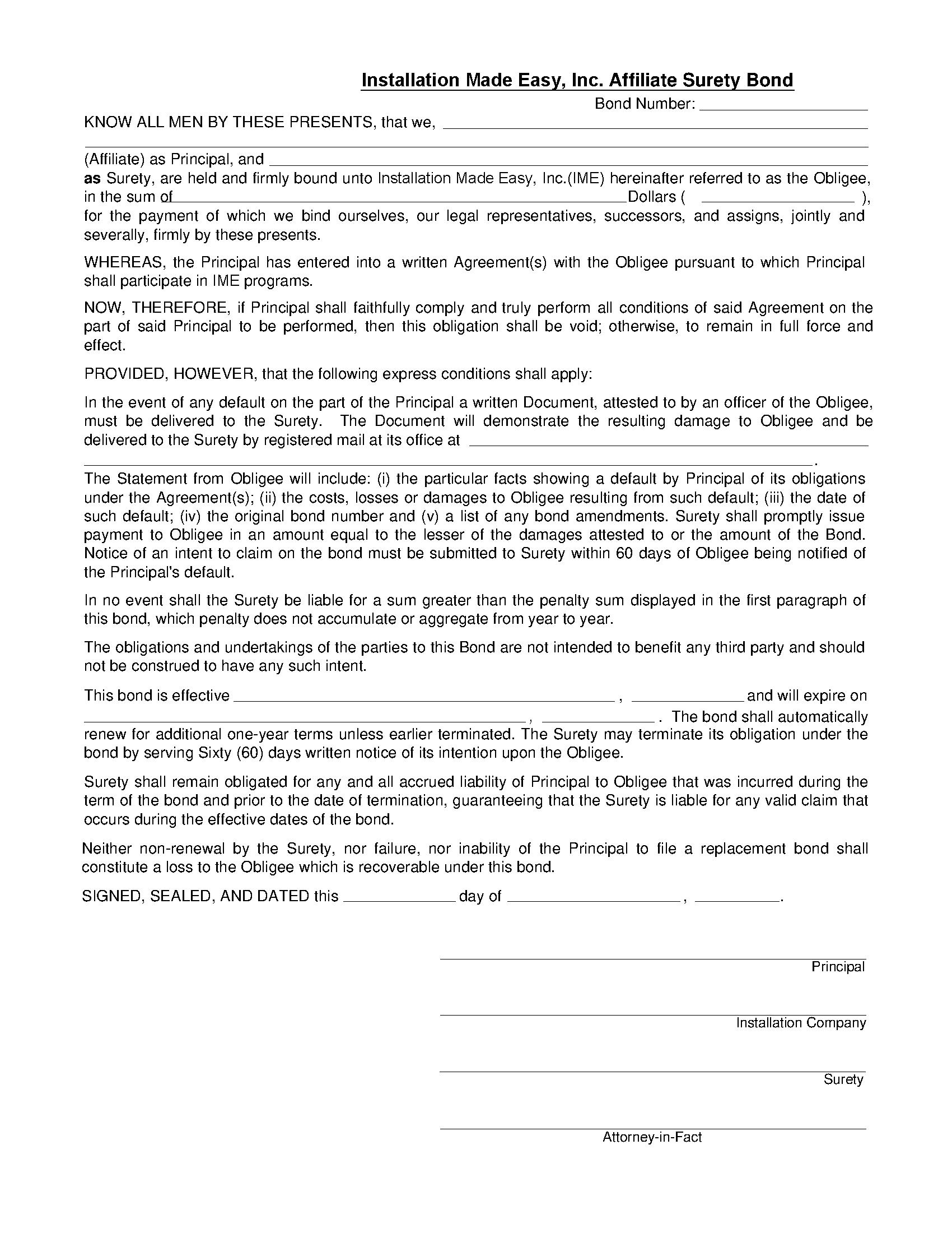 Installation Made Easy, Inc. IME Affiliate Surety Bond EZ Surety Bonds