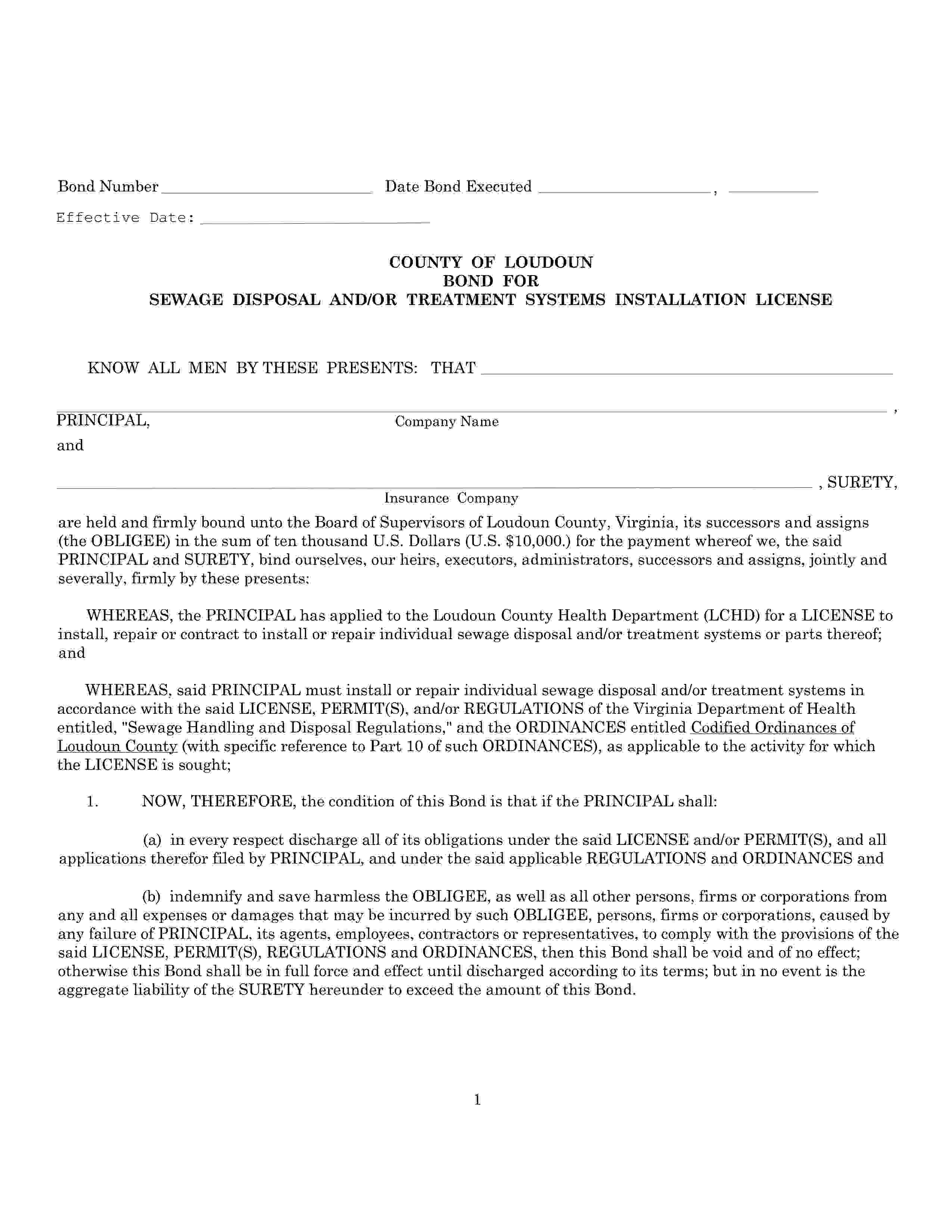 Loudoun County Sewage Disposal and/or Treatment Systems Installation