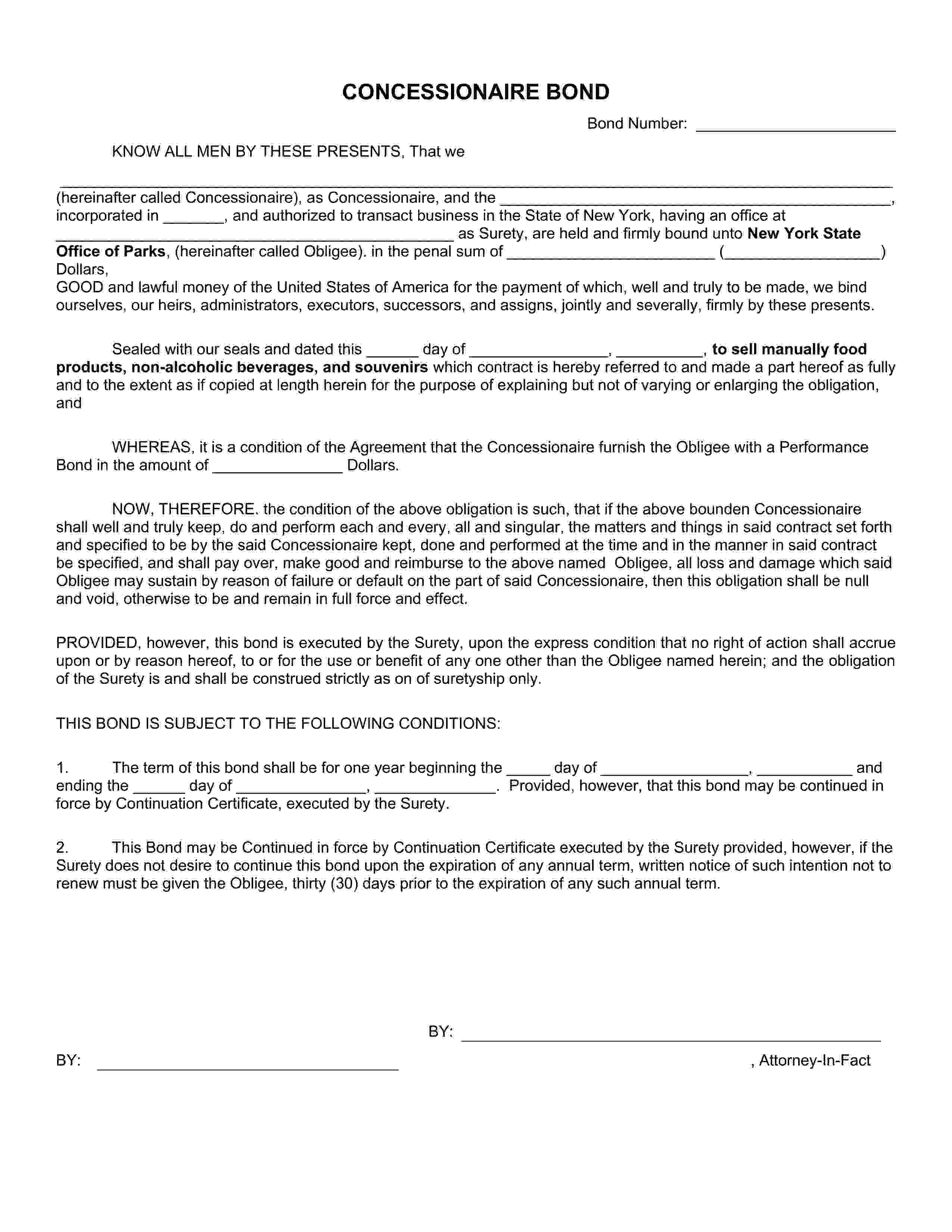 New York State Office of Parks Concessionaire Bond EZ Surety Bonds