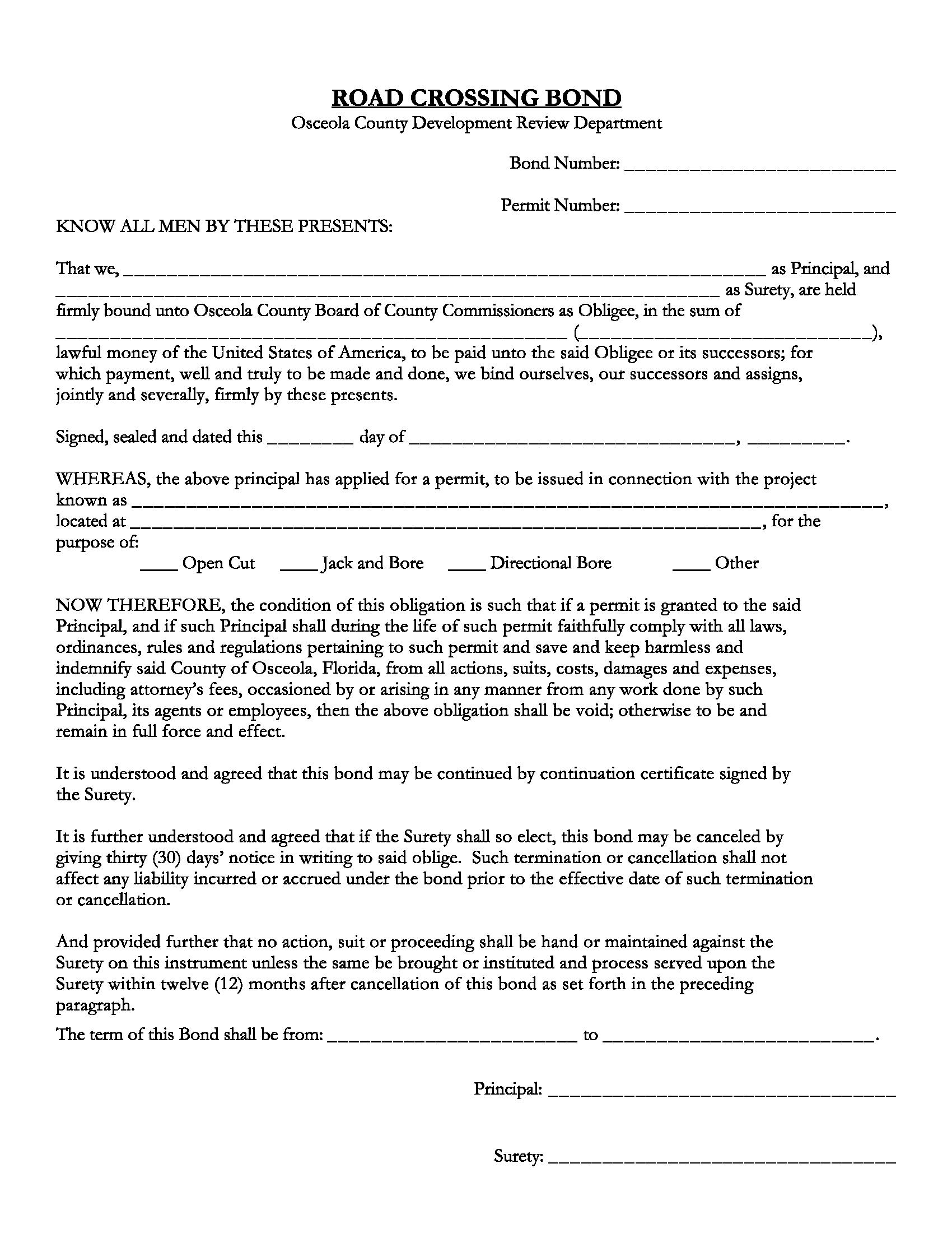 Osceola County Road Crossing Permit Bond EZ Surety Bonds