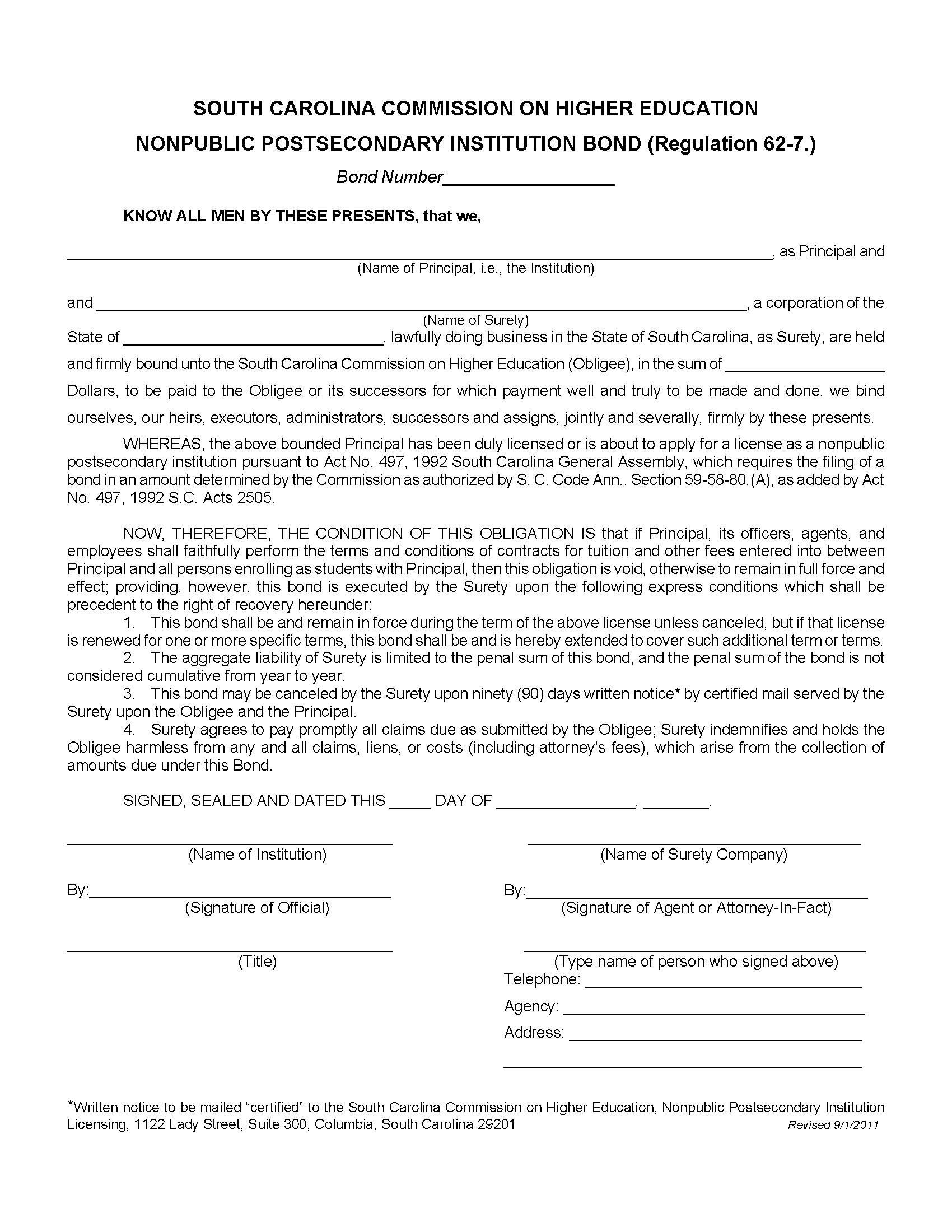 South Carolina Commission on Higher Education Nonpublic Postsecondary