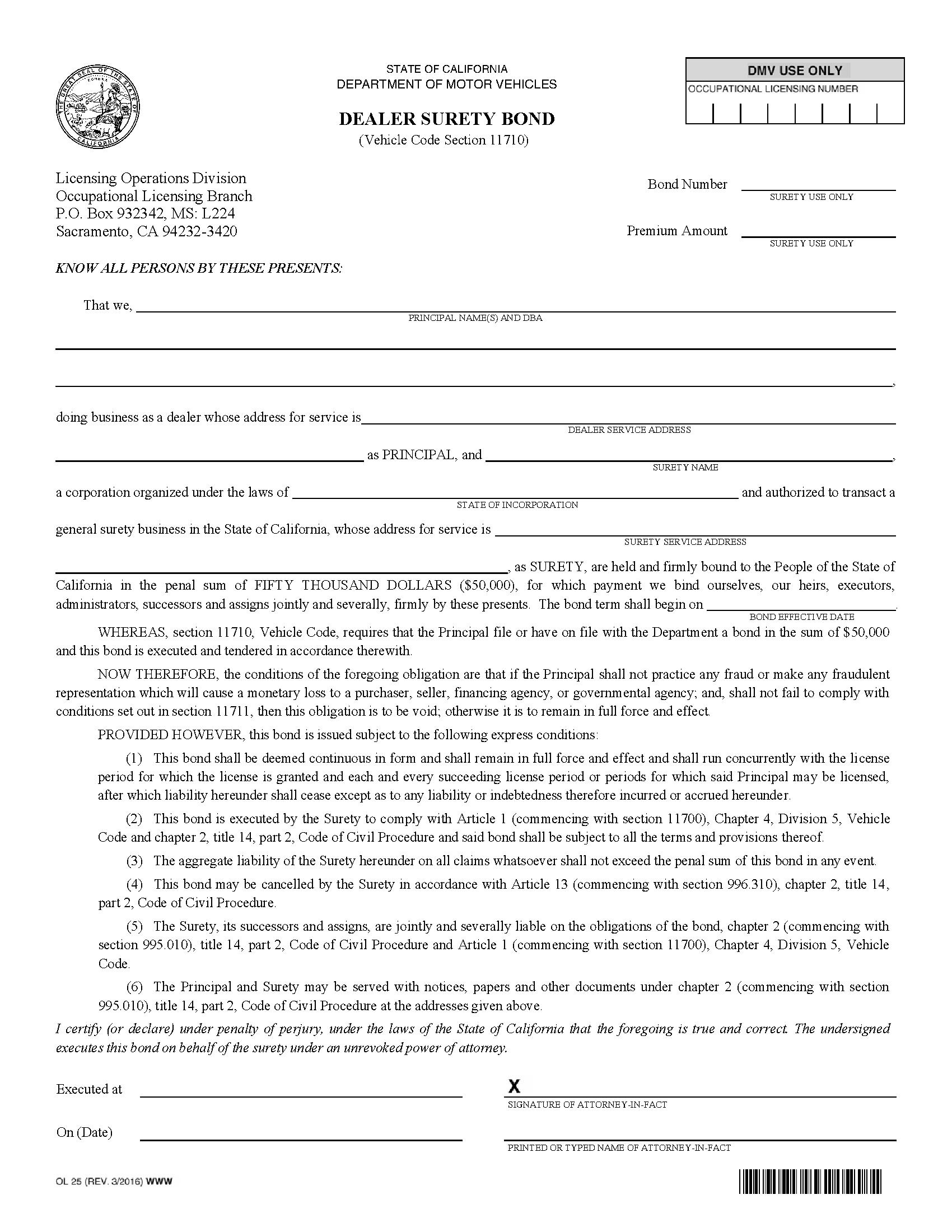 State of California Motor Vehicle Dealer Bond EZ Surety Bonds