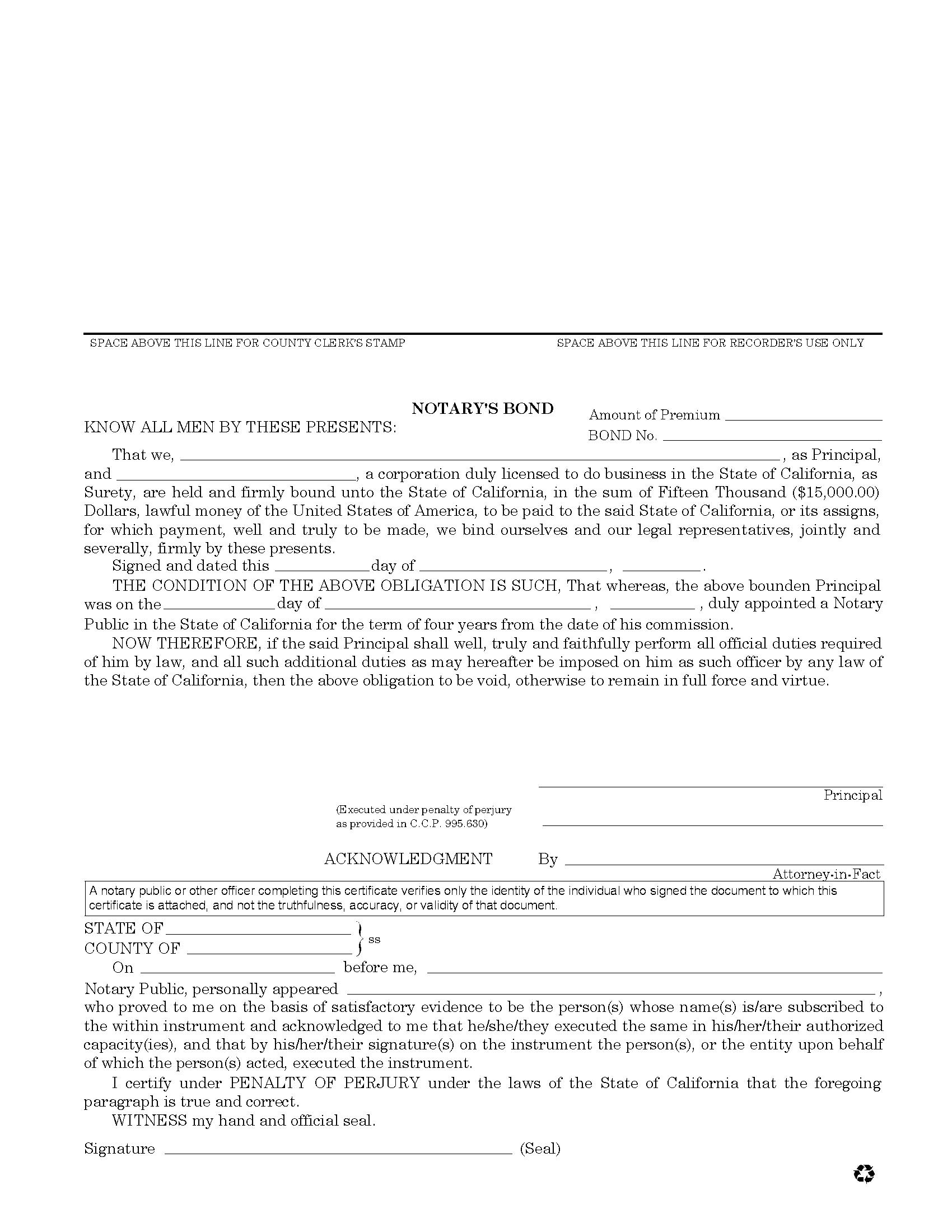 State of California Notary Public Bond EZ Surety Bonds