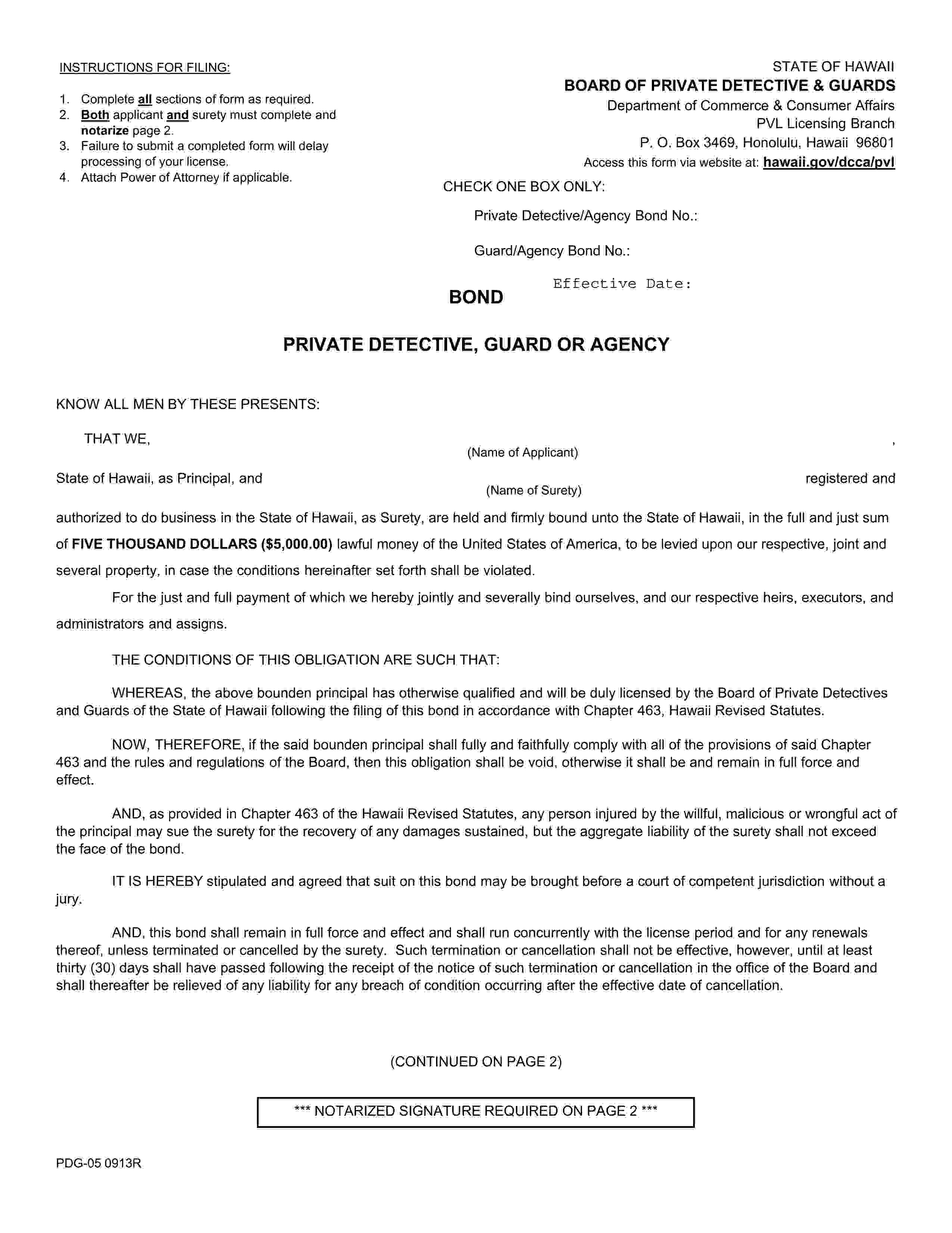 Hawaii Private Investigator Detective Or Security Guard Bonds EZ