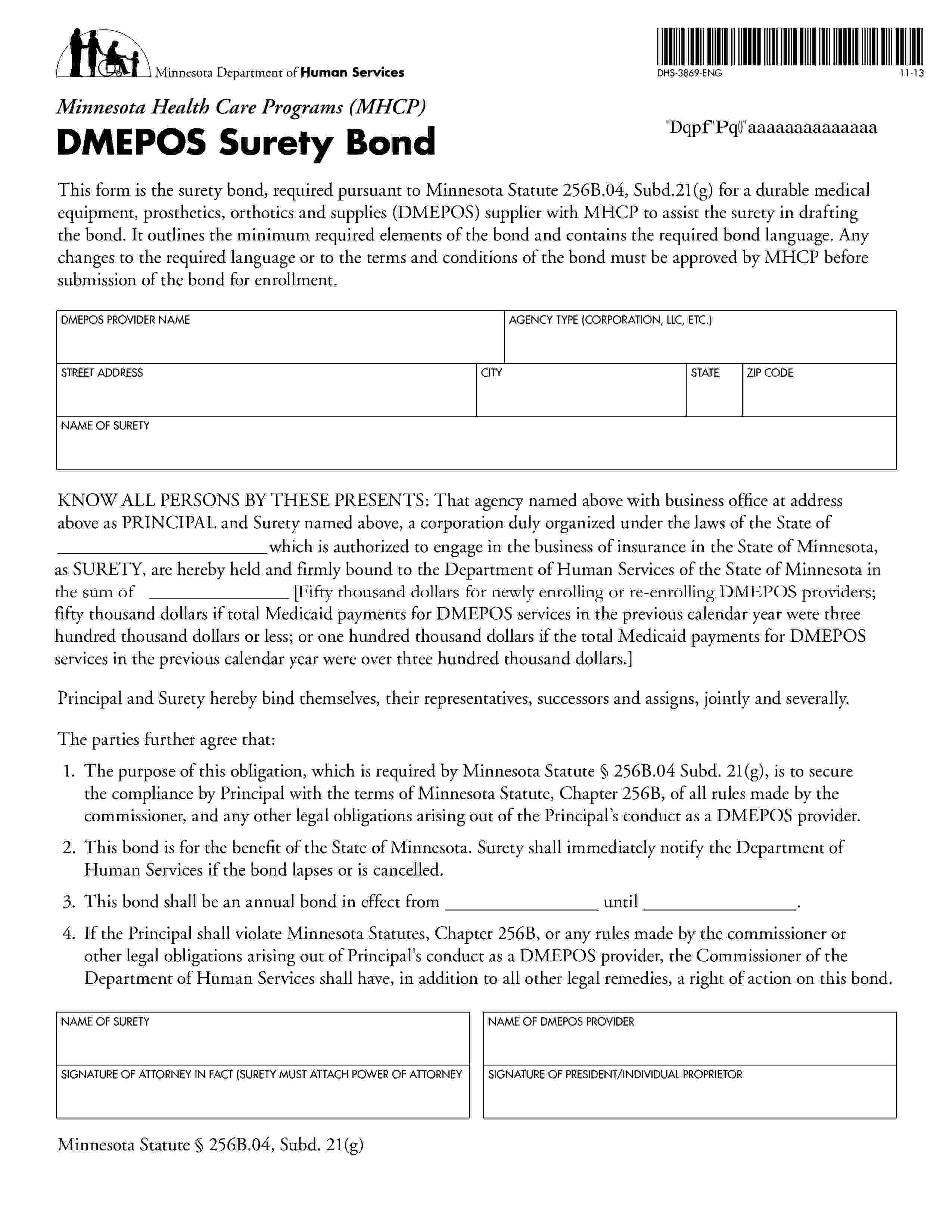 State of Minnesota Medicaid DMEPOS Supplier Bond EZ Surety Bonds