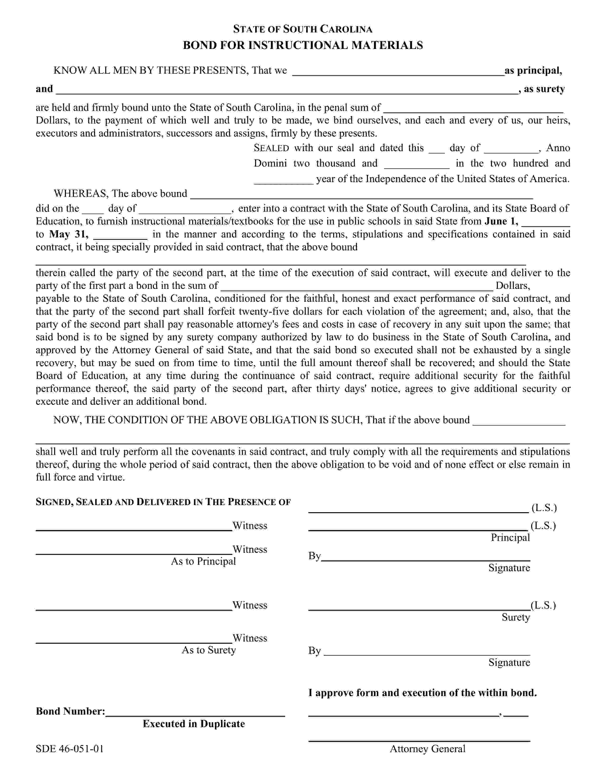 State of South Carolina Instructional Materials Bond EZ Surety Bonds
