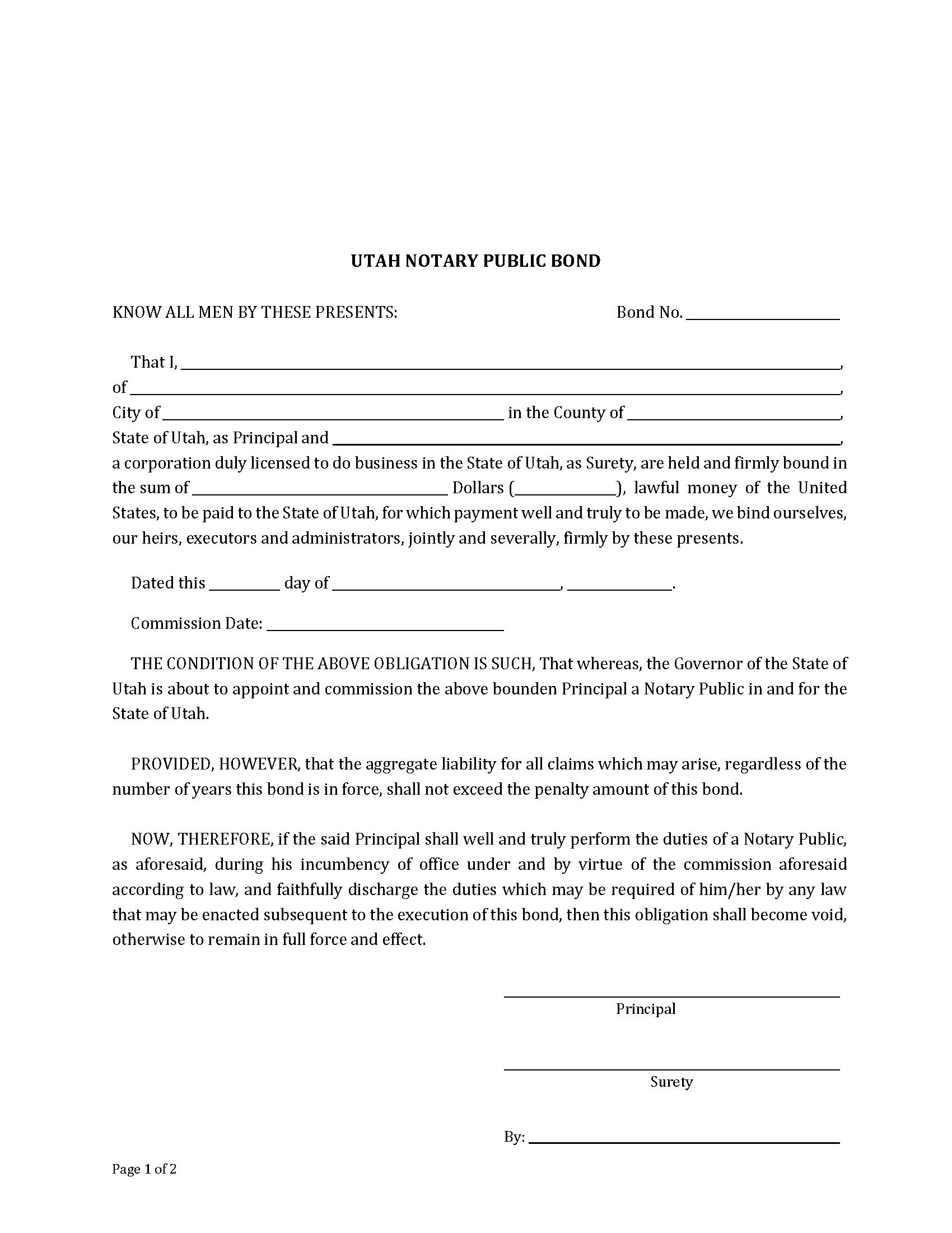 Utah Notary Bonds EZ Surety Bonds