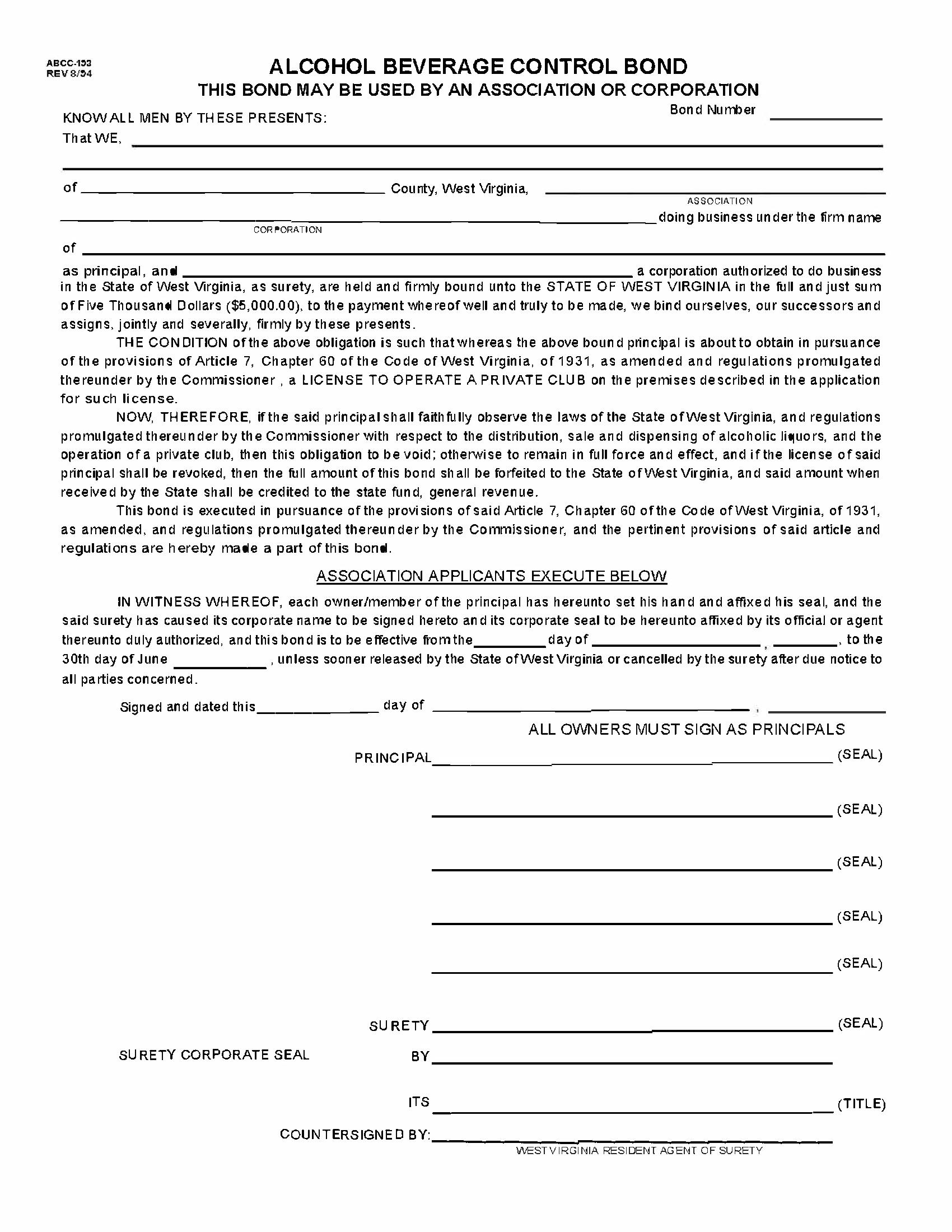 State of West Virginia Alcohol Beverage Control Bond EZ Surety Bonds